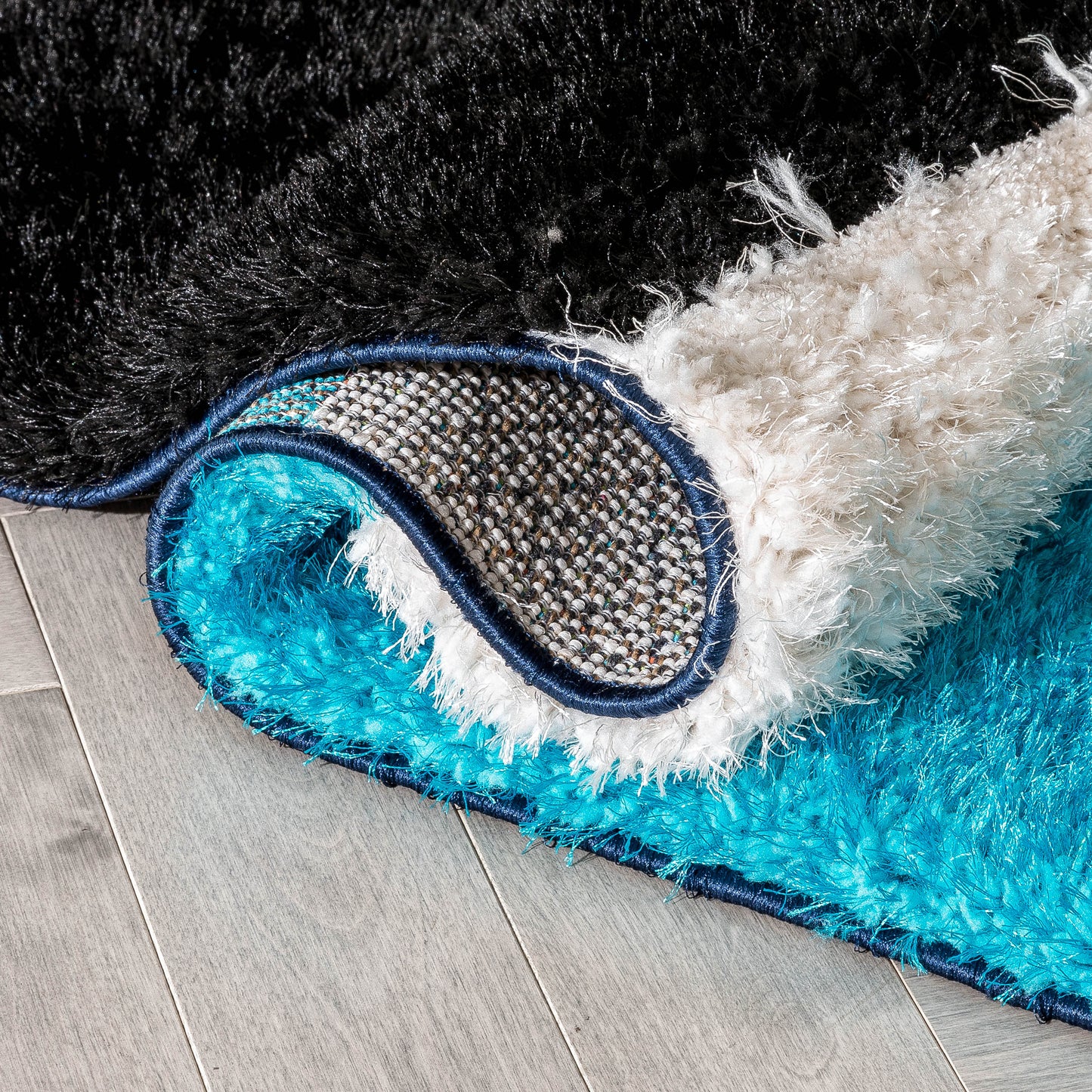 Mori Modern Abstract Geometric 3D Textured Shag Blue Yellow Rug LOL-14
