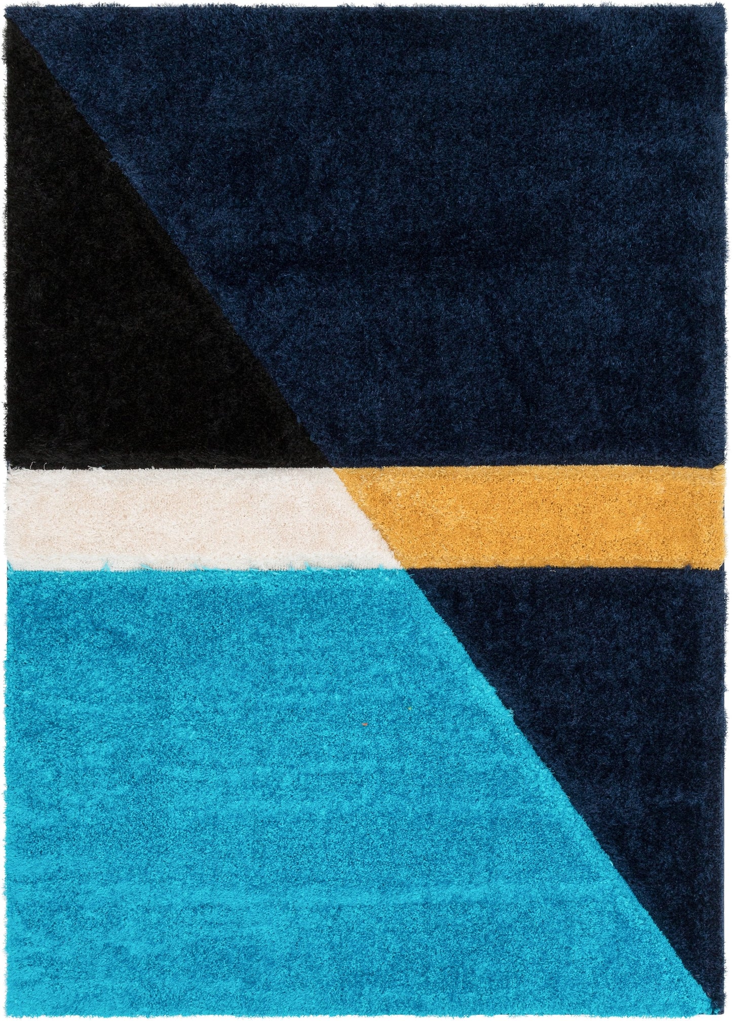 Mori Modern Abstract Geometric 3D Textured Shag Blue Yellow Rug LOL-14