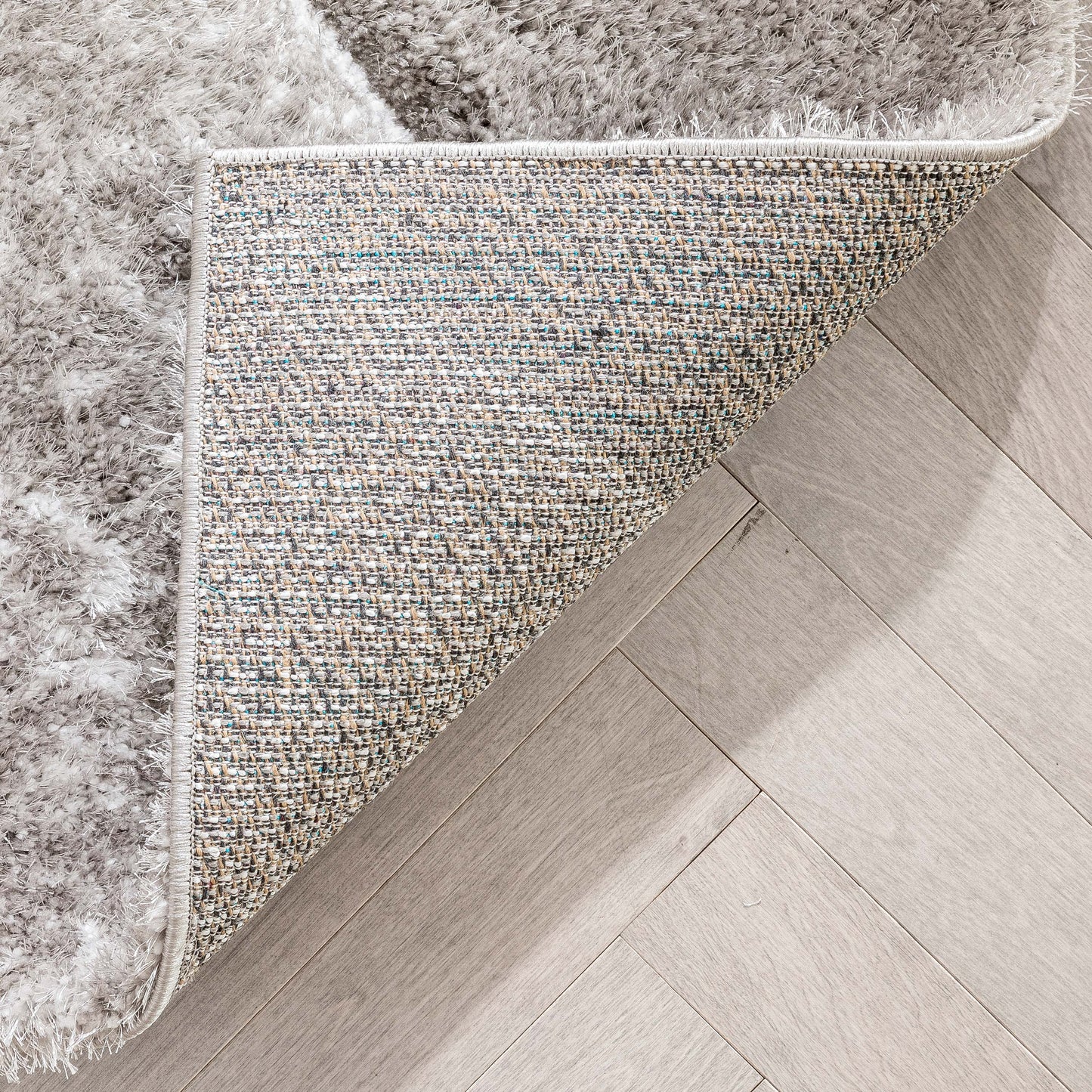 Mori Modern Abstract Geometric 3D Textured Shag Grey Blue Rug LOL-17