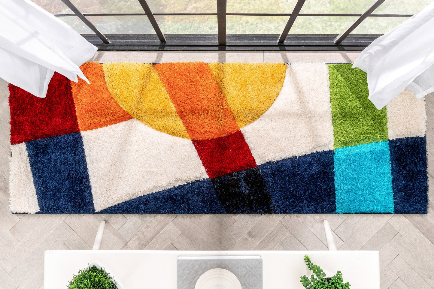 Remi Contemporary Geometric Boxes 3D Textured Shag Multi Rug LOL-20