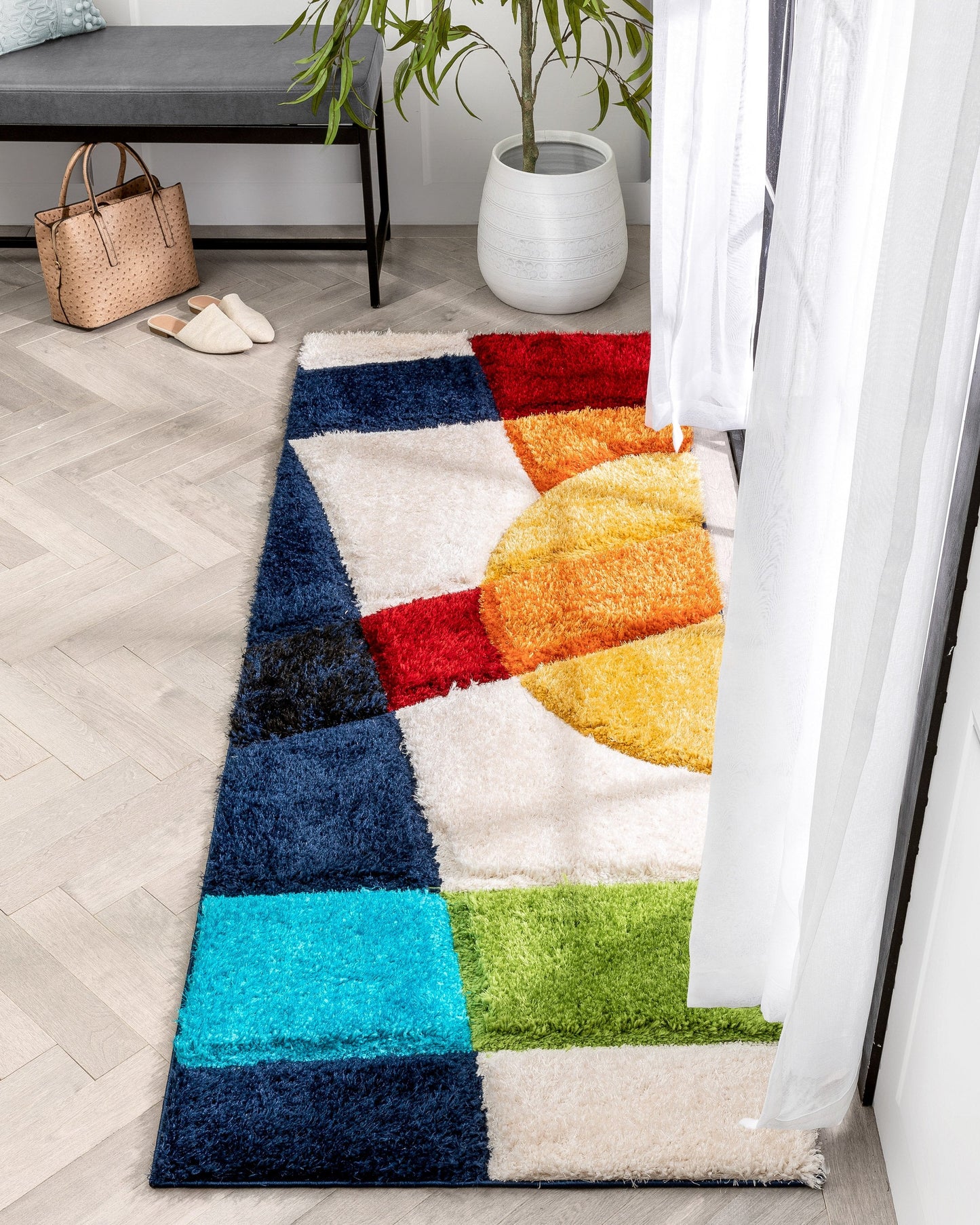 Remi Contemporary Geometric Boxes 3D Textured Shag Multi Rug LOL-20