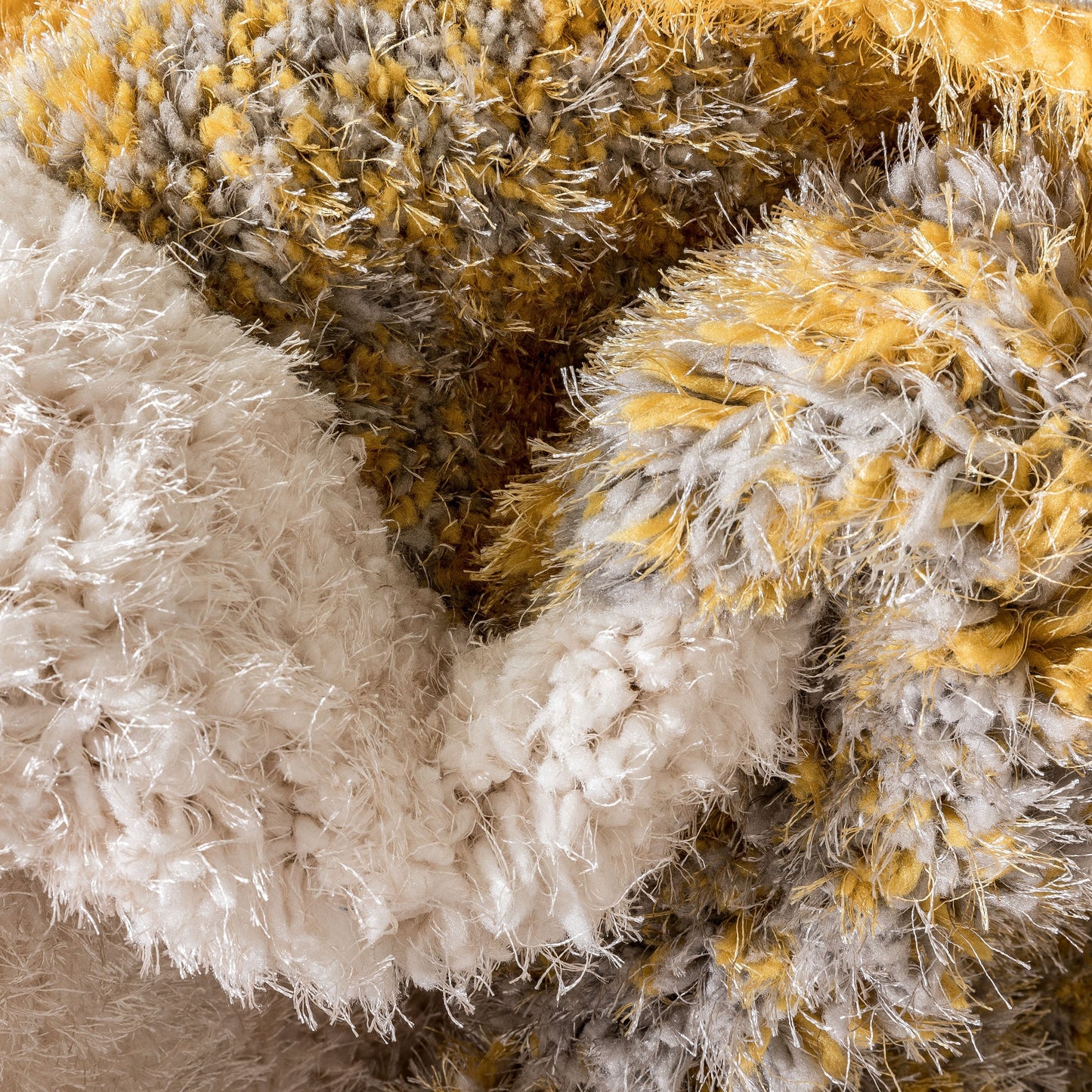 Remi Contemporary Geometric Boxes 3D Textured Shag Yellow Grey Rug LOL-21