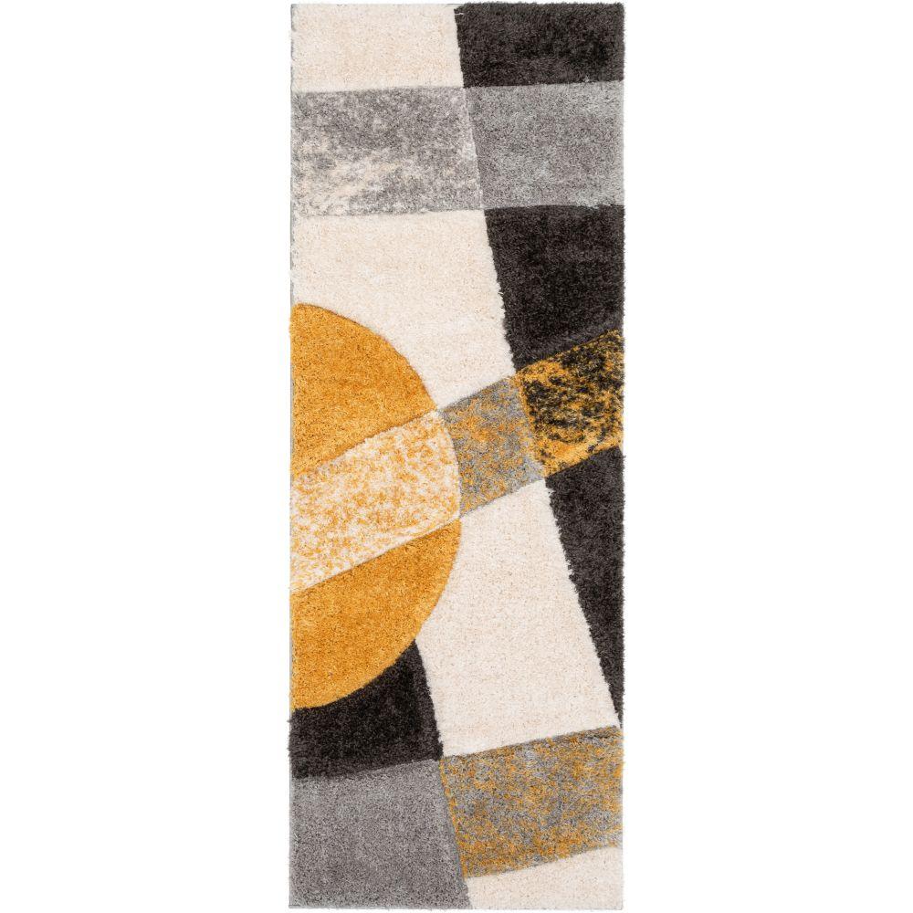 Remi Contemporary Geometric Boxes 3D Textured Shag Yellow Grey Rug LOL-21