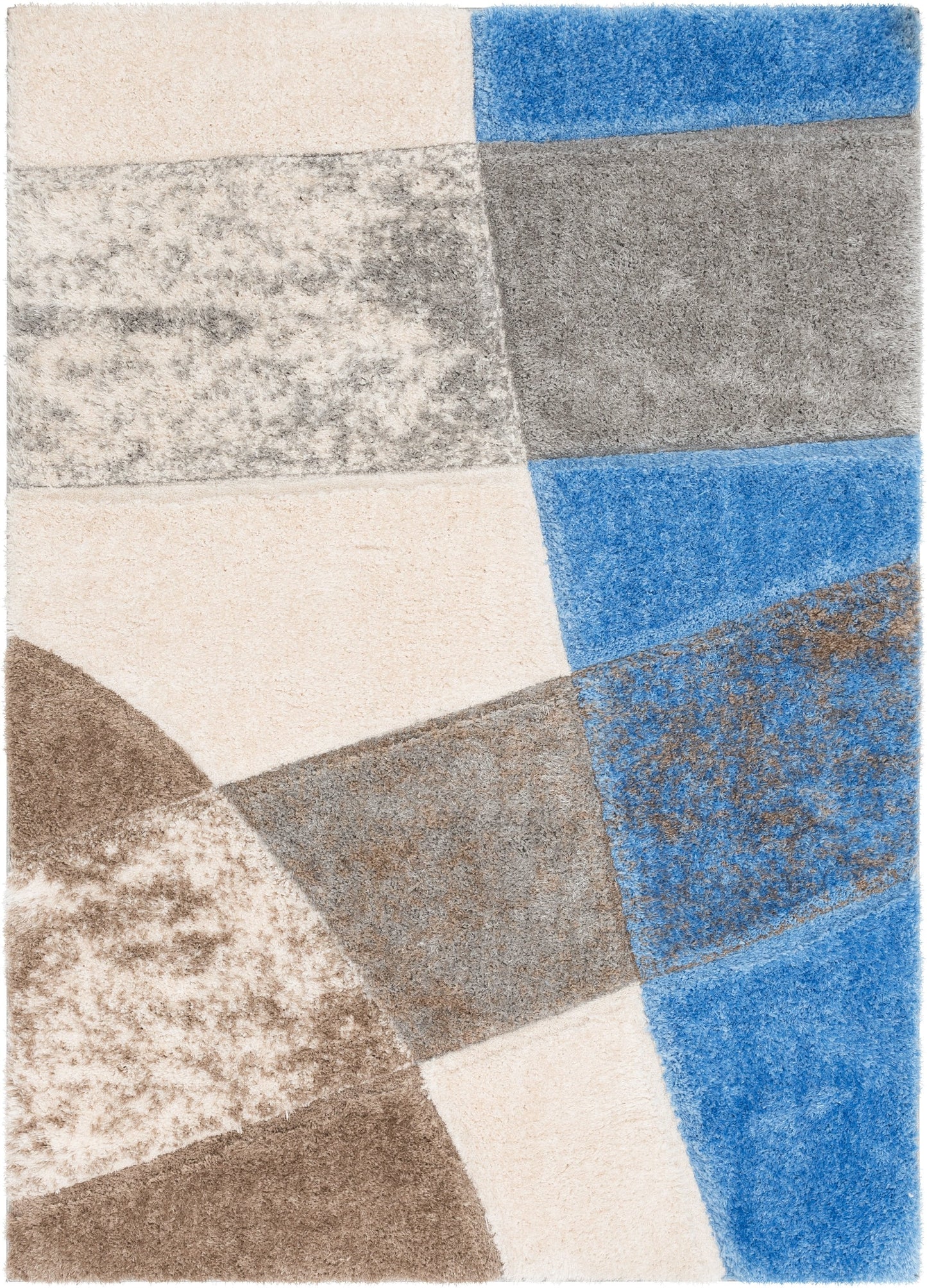 Remi Contemporary Geometric Boxes 3D Textured Shag Grey Light Blue Rug LOL-27