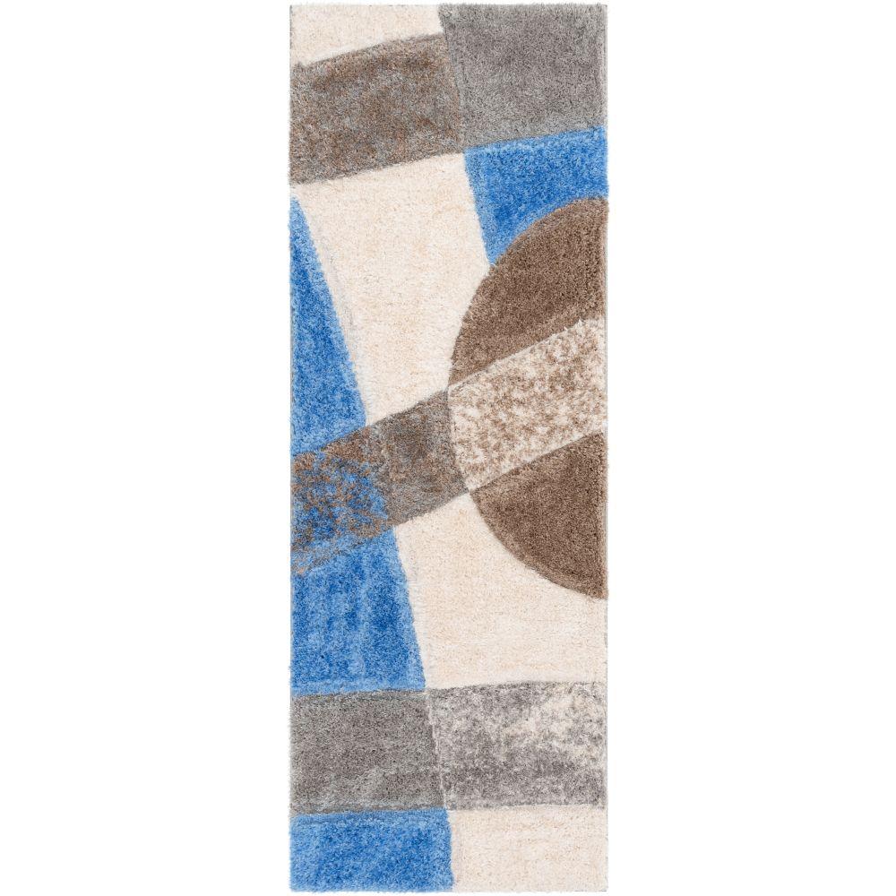 Remi Contemporary Geometric Boxes 3D Textured Shag Grey Light Blue Rug LOL-27
