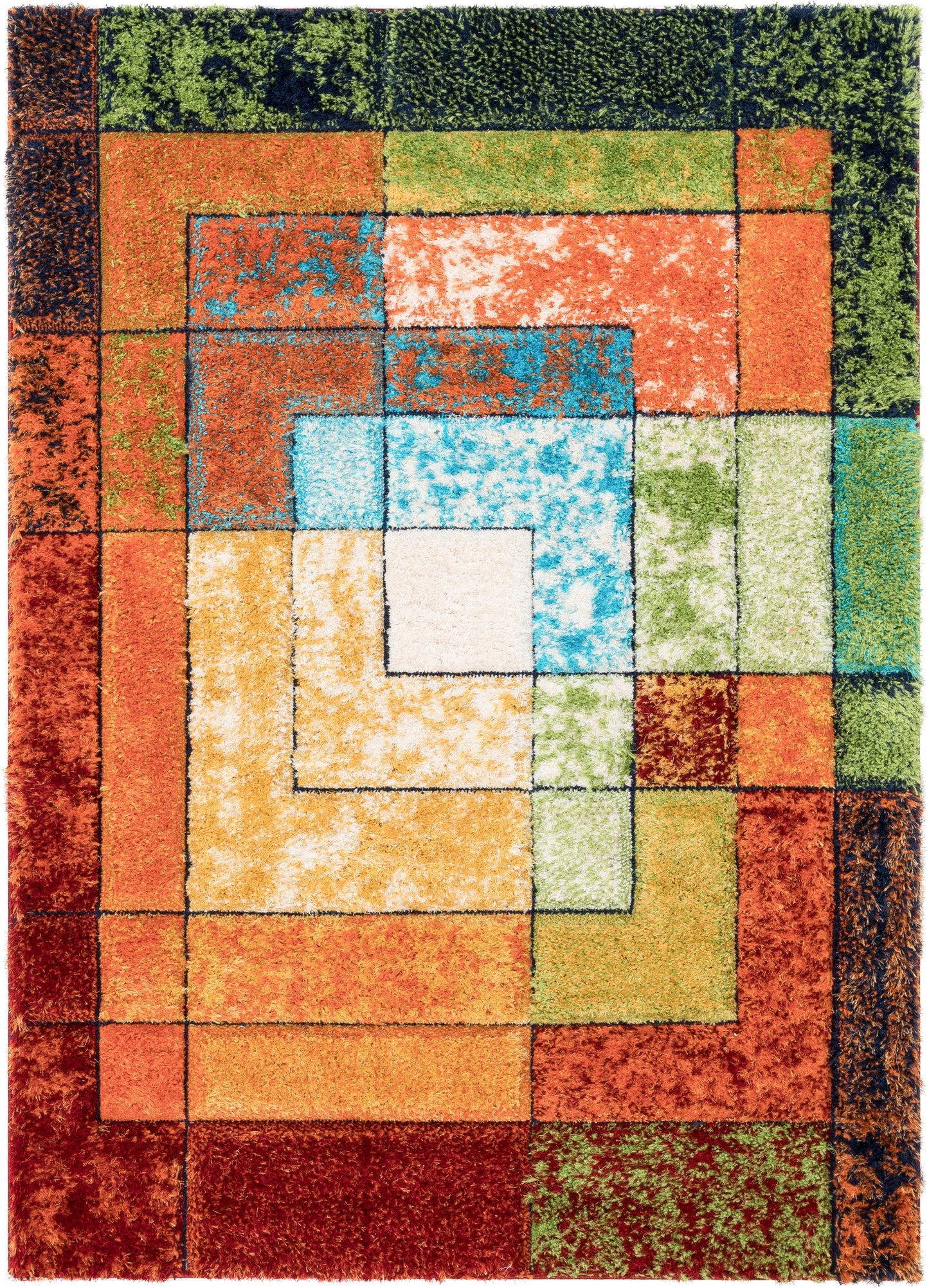 Kenzo Retro Geometric Pattern 3D Textured Shag Multi Rug LOL-30