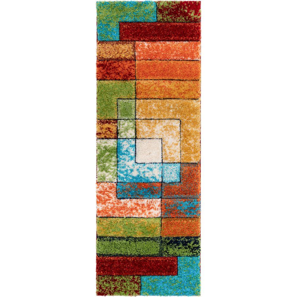 Kenzo Retro Geometric Pattern 3D Textured Shag Multi Rug LOL-30