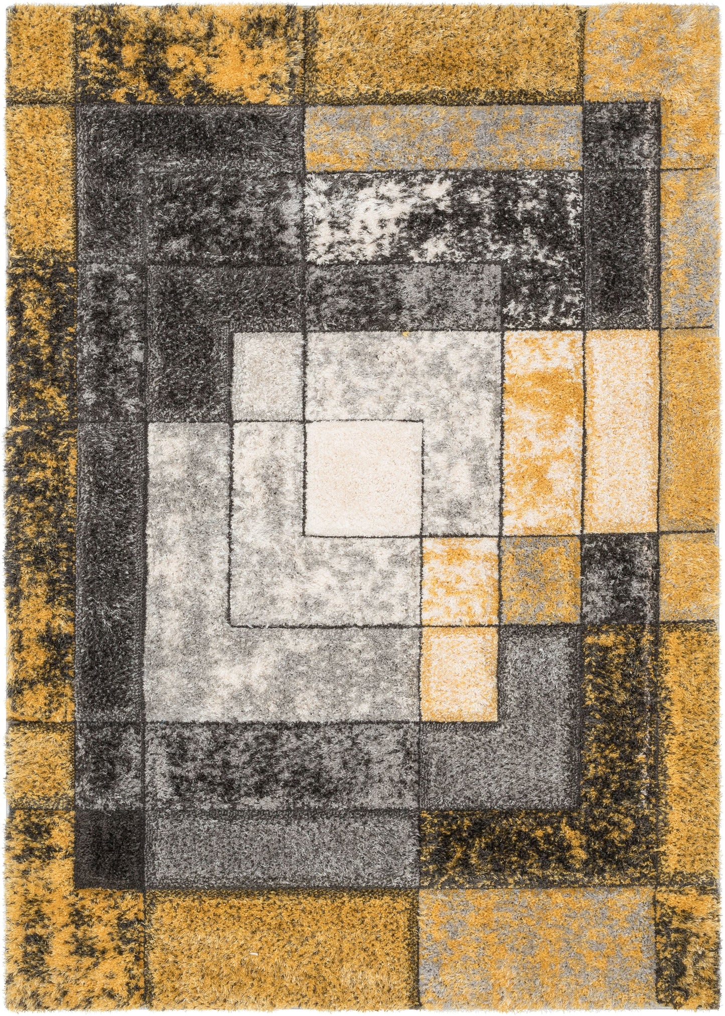 Kenzo Retro Geometric Pattern 3D Textured Shag Yellow Grey Rug LOL-31