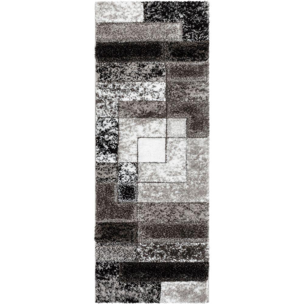 Kenzo Retro Geometric Pattern 3D Textured Shag Black Grey Rug LOL-33