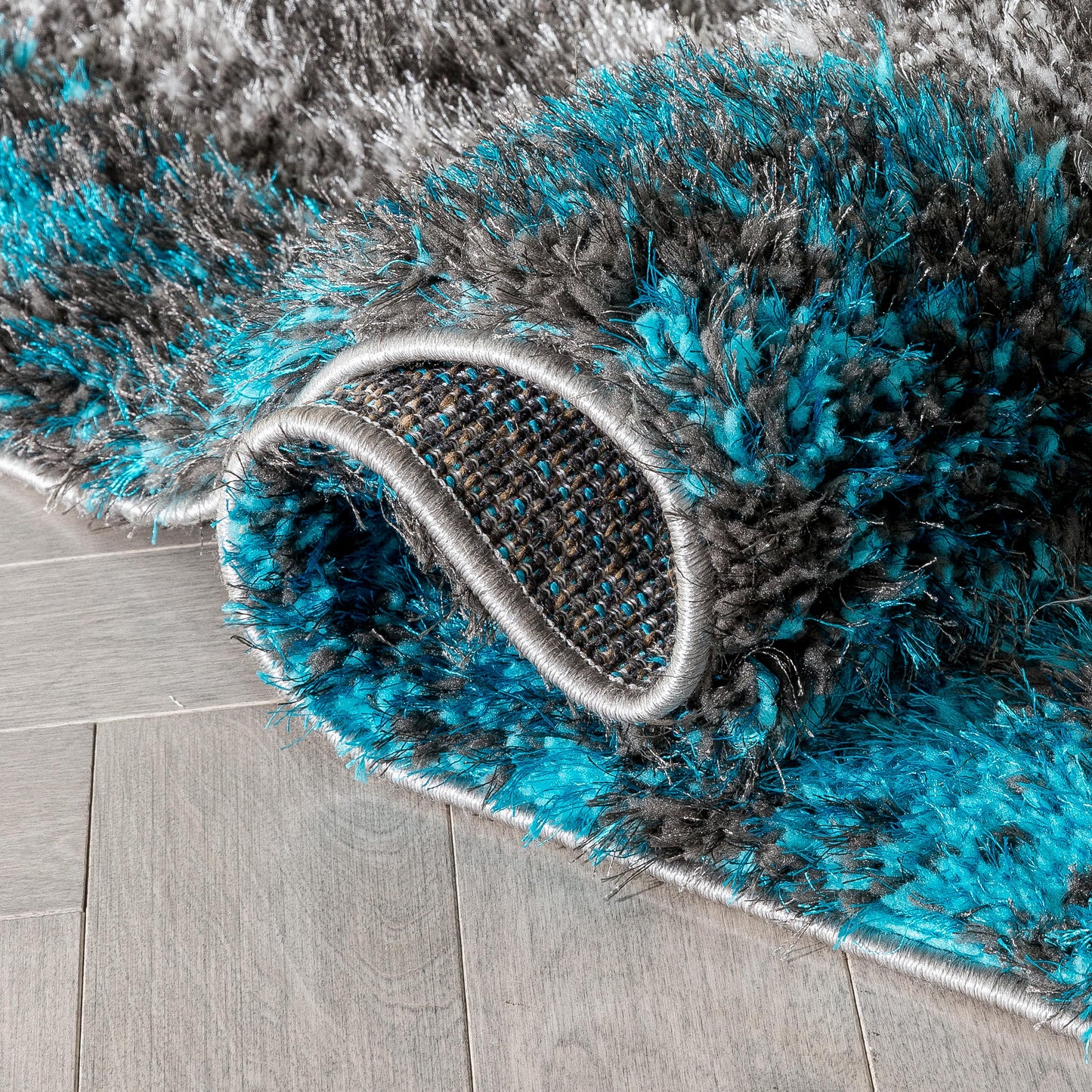 Kenzo Retro Geometric Pattern 3D Textured Shag Teal Grey Rug LOL-36