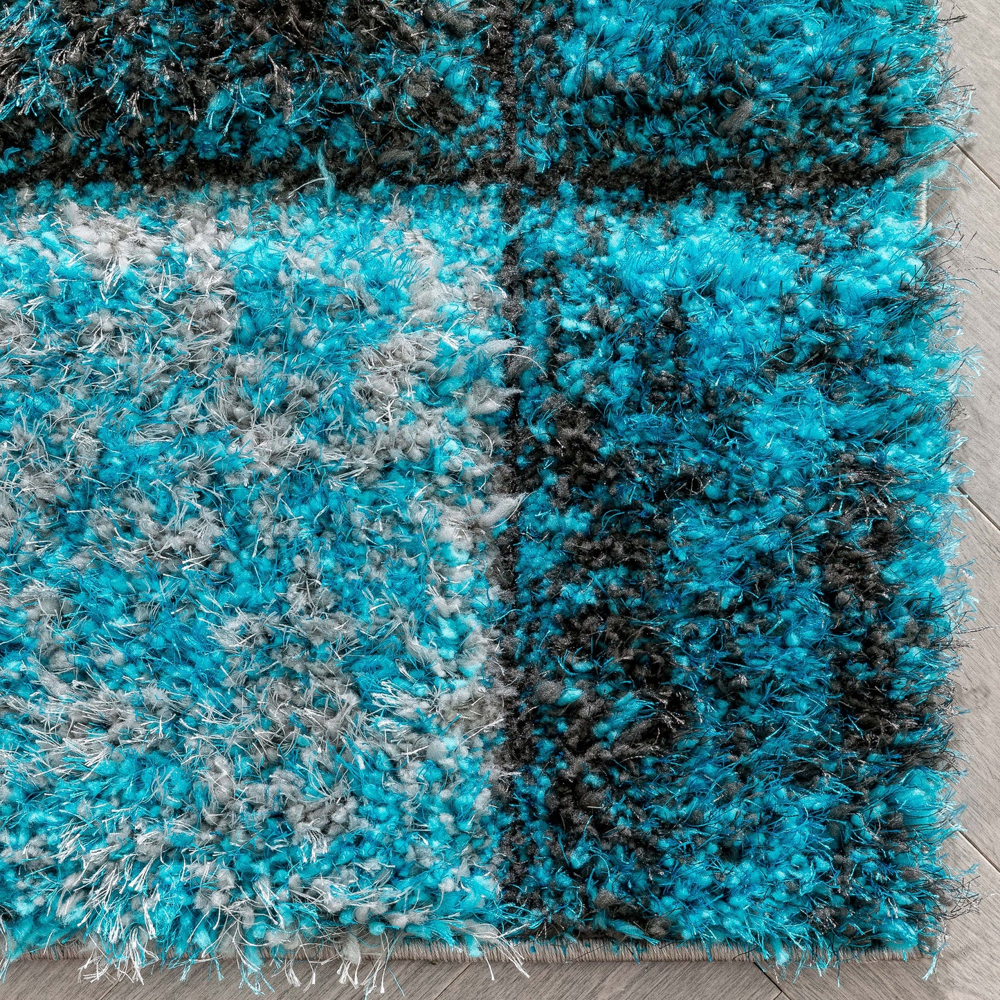 Kenzo Retro Geometric Pattern 3D Textured Shag Teal Grey Rug LOL-36