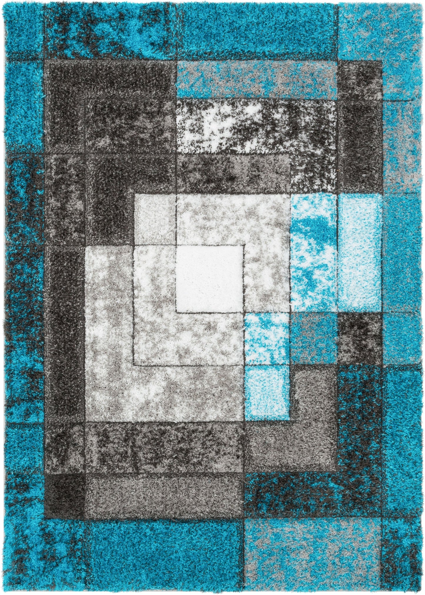 Kenzo Retro Geometric Pattern 3D Textured Shag Teal Grey Rug LOL-36