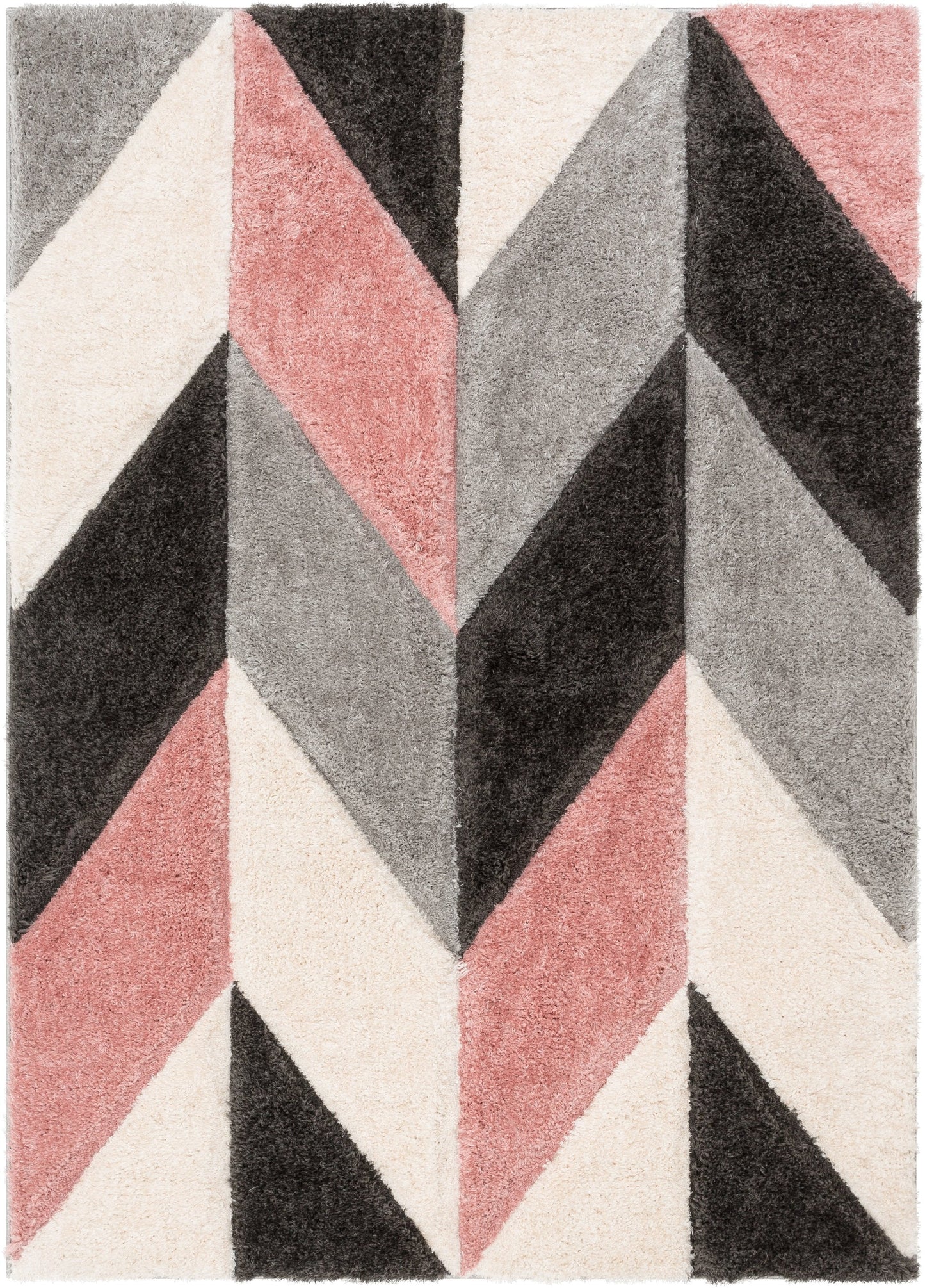 Mika Retro Chevron 3D Textured Shag Pink Grey Rug LOL-49