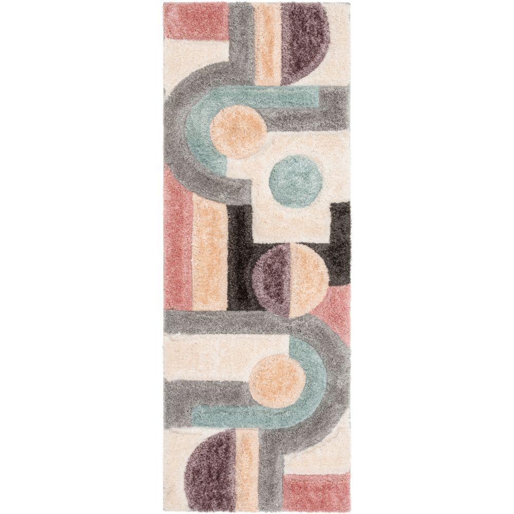 Remi Modern Geometric Stripes 3D Textured Shag Grey Purple Rug LOL-57