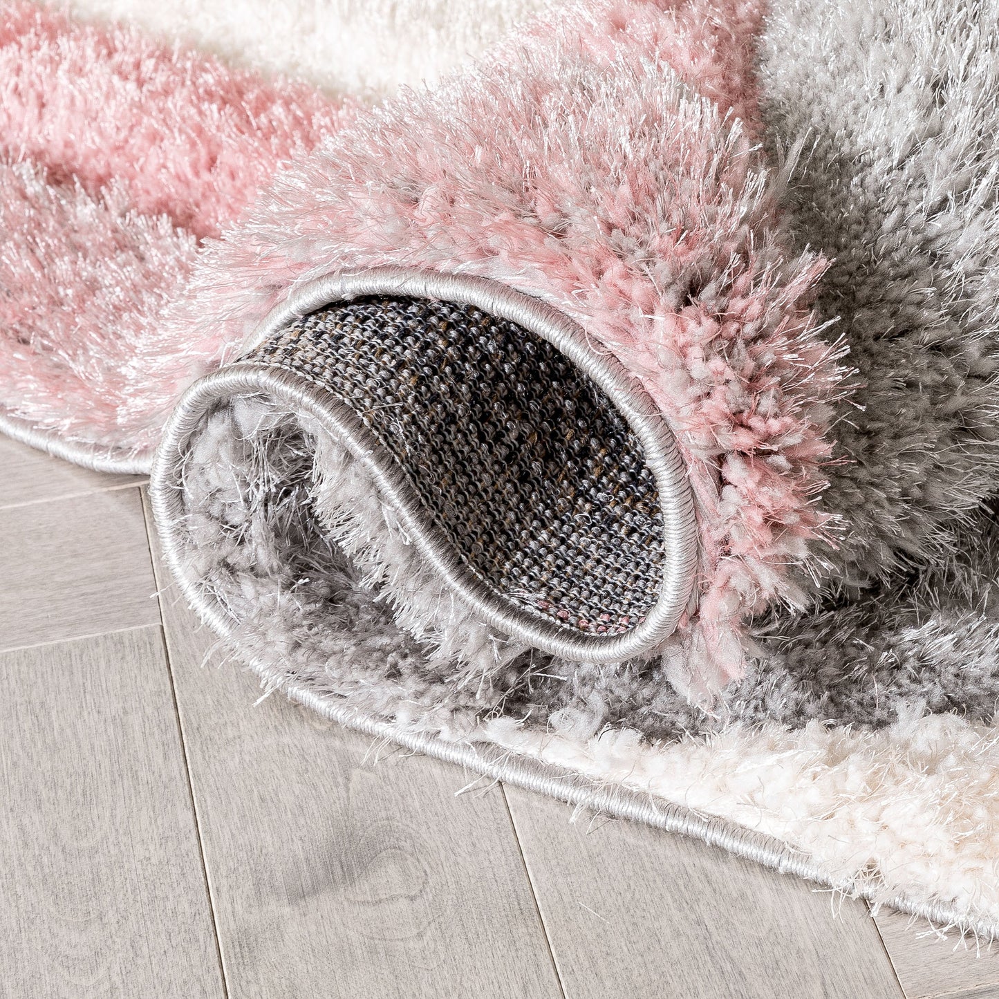 Remi Modern Geometric Stripes 3D Textured Shag Blush Gold Rug LOL-59