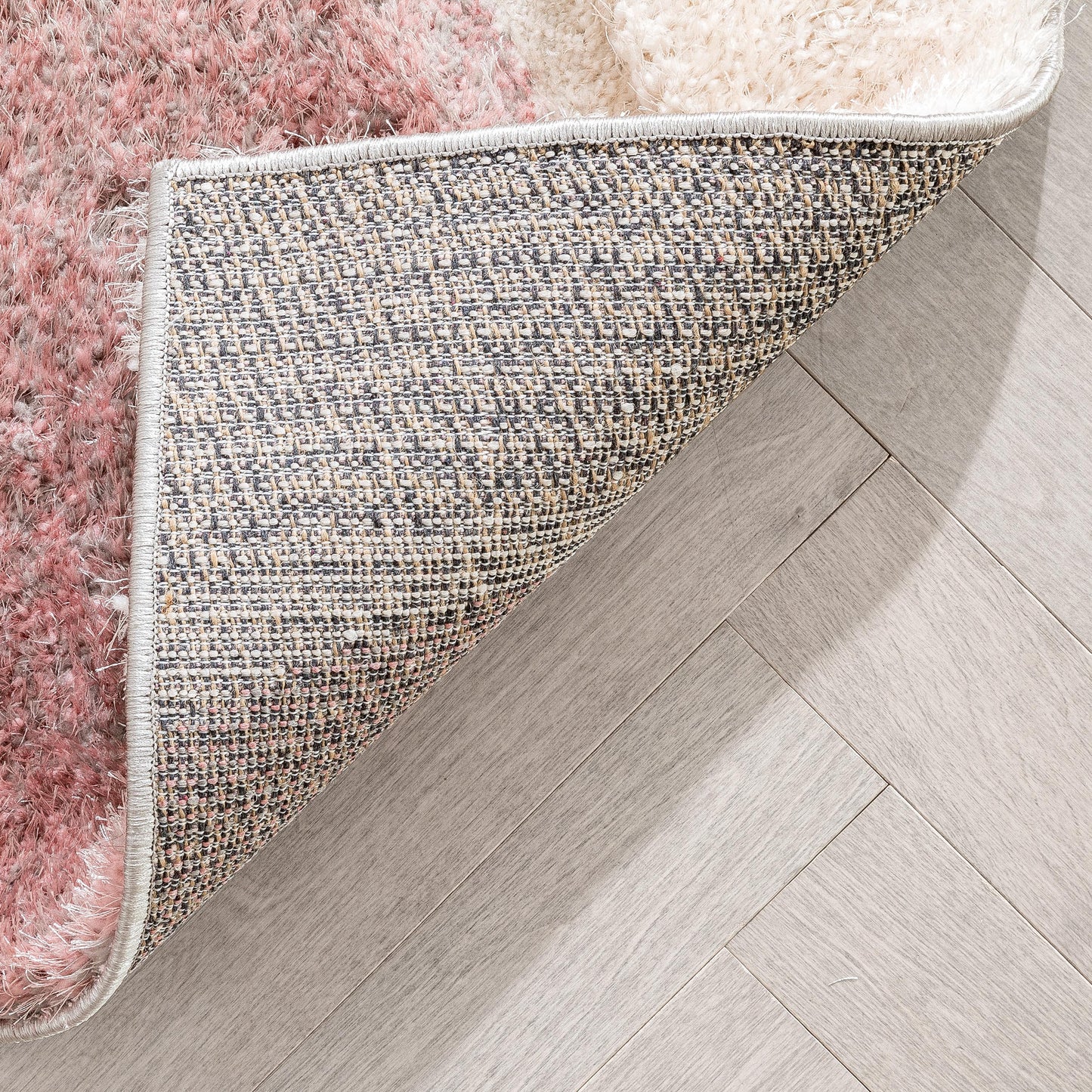 Remi Modern Geometric Stripes 3D Textured Shag Blush Gold Rug LOL-59
