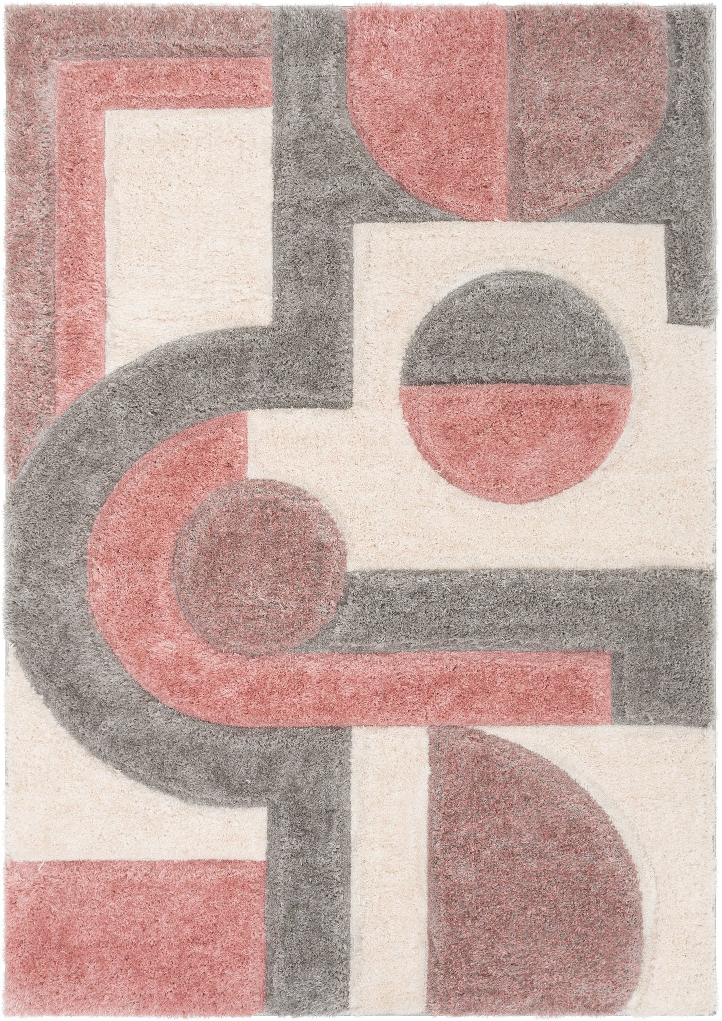 Remi Modern Geometric Stripes 3D Textured Shag Blush Gold Rug LOL-59