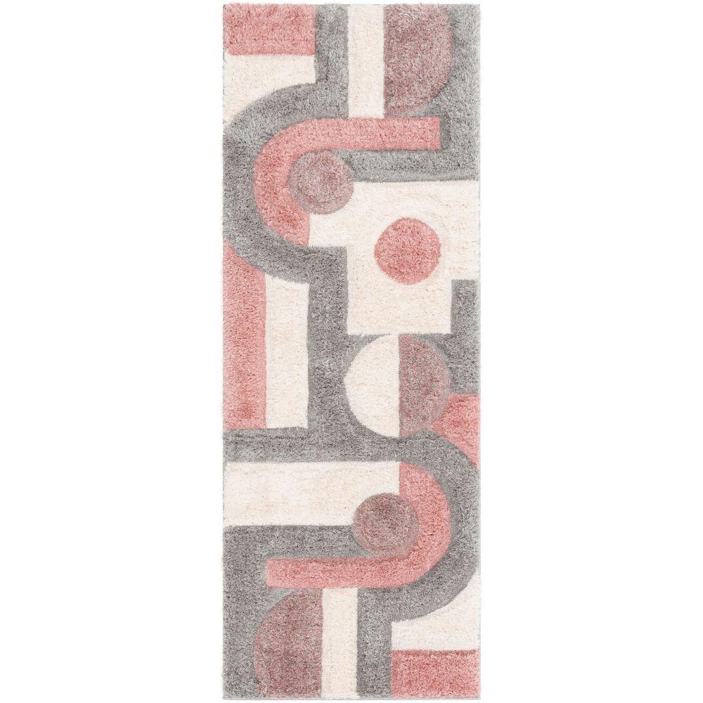 Remi Modern Geometric Stripes 3D Textured Shag Blush Gold Rug LOL-59