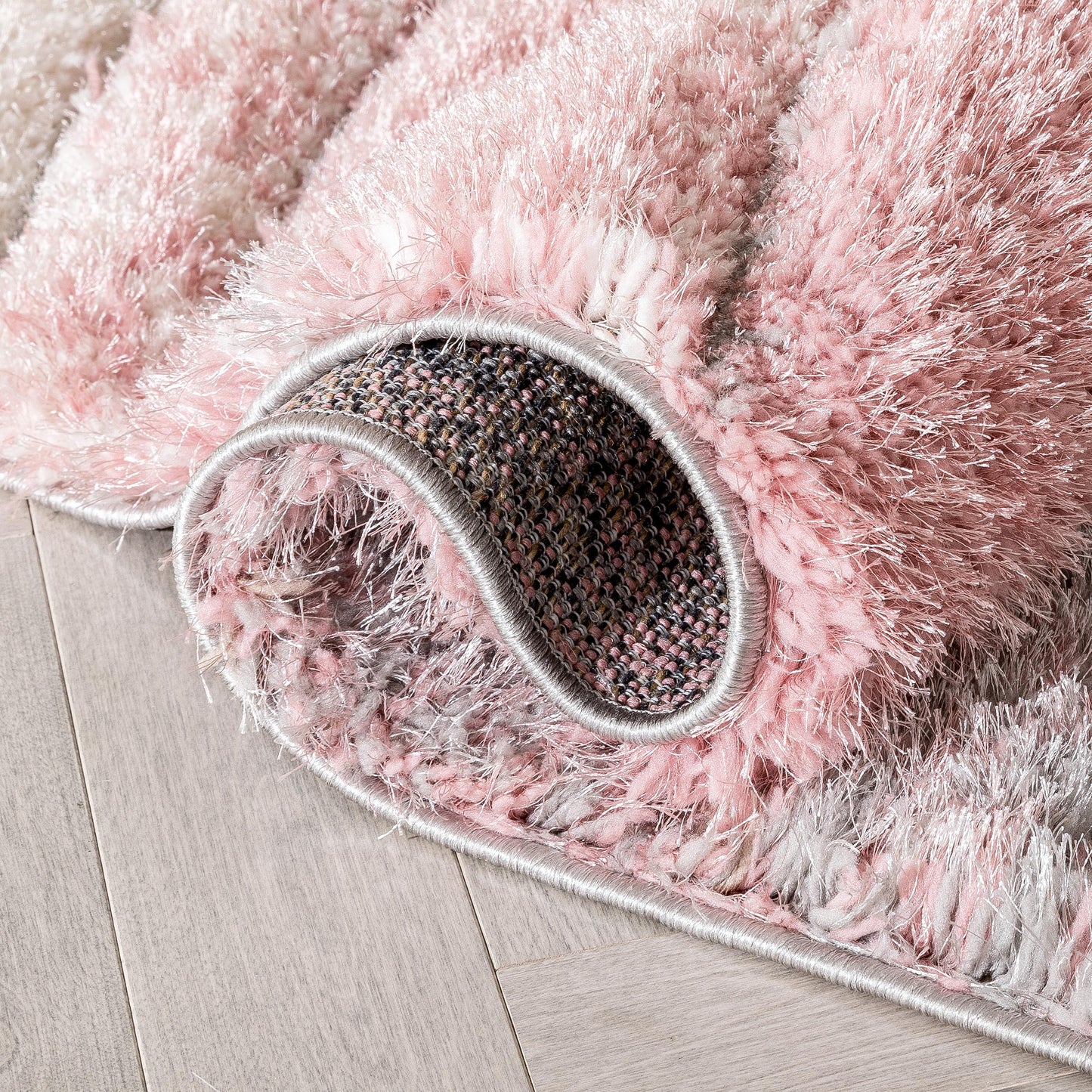 Elsie Modern Abstract Waves 3D Textured Shag Grey Pink Rug LOL-67
