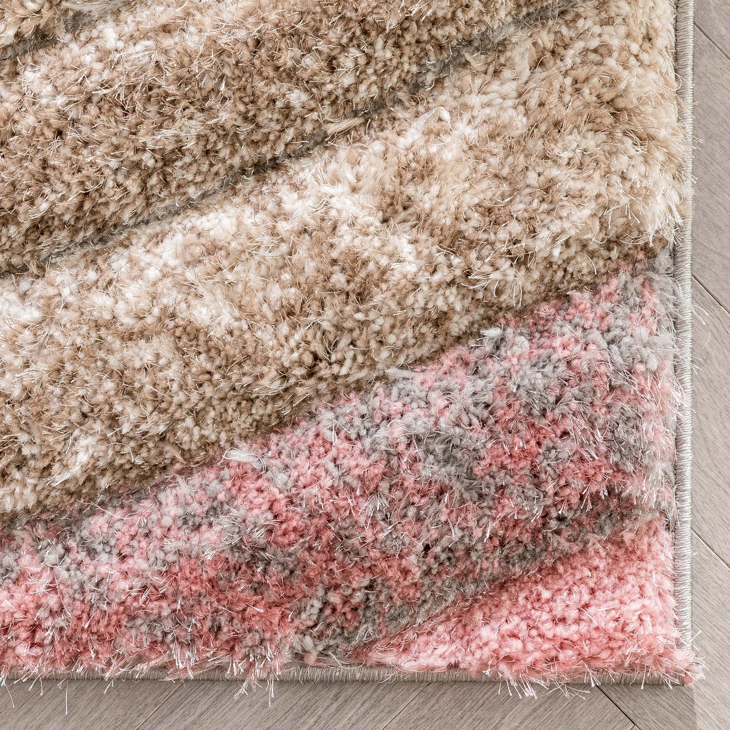 Elsie Modern Abstract Waves 3D Textured Shag Grey Pink Rug LOL-67