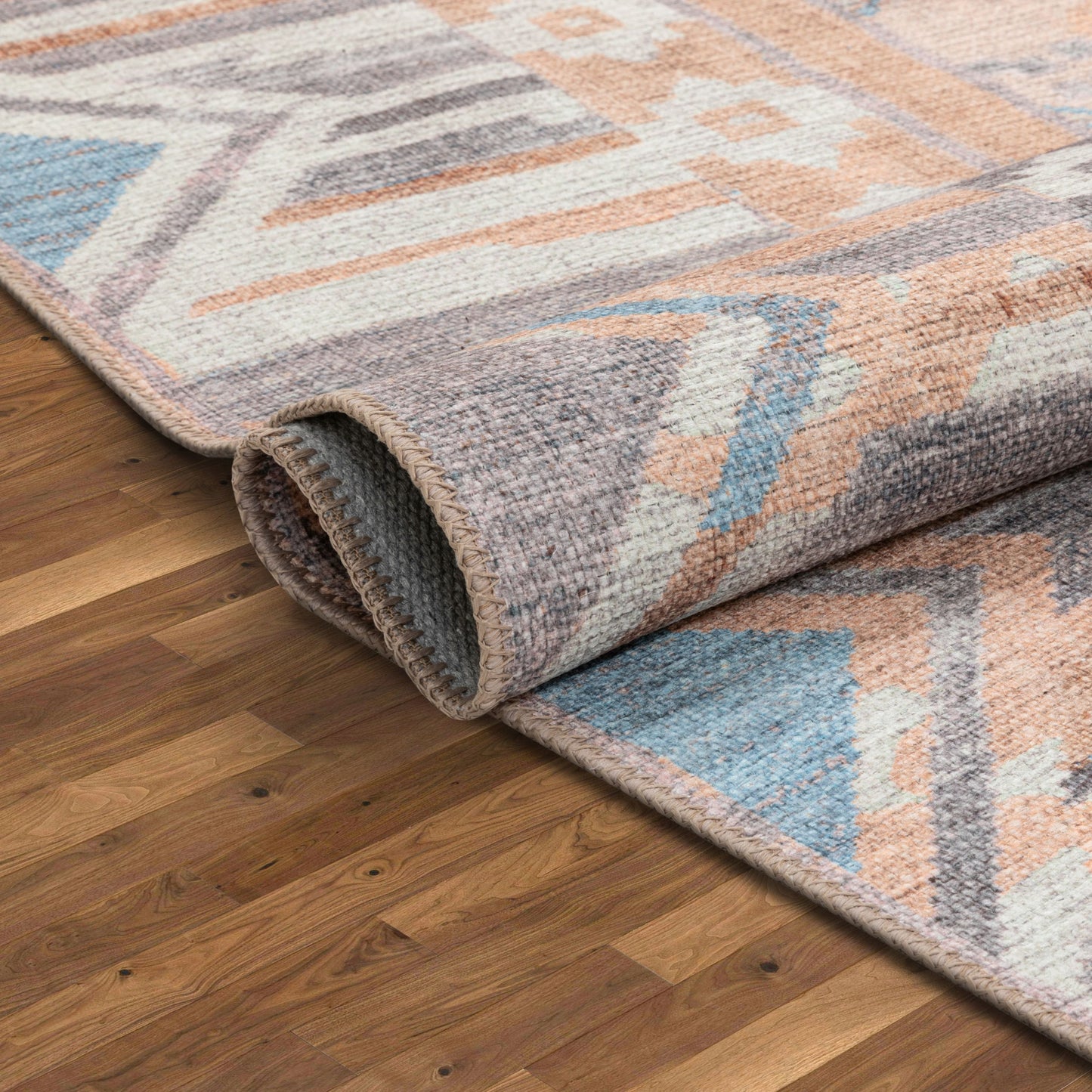 Boron Machine Washable Vintage Gabbeh Geometric Pattern Blush Pink Flat-Weave Distressed Rug LOT-142