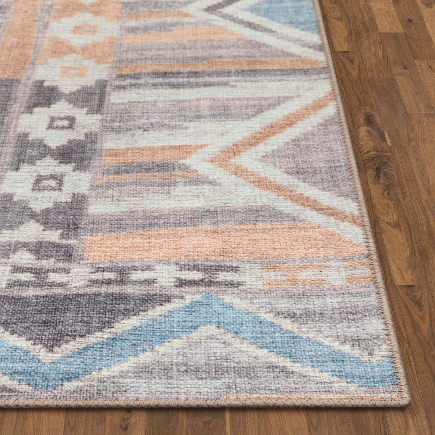 Boron Machine Washable Vintage Gabbeh Geometric Pattern Blush Pink Flat-Weave Distressed Rug LOT-142