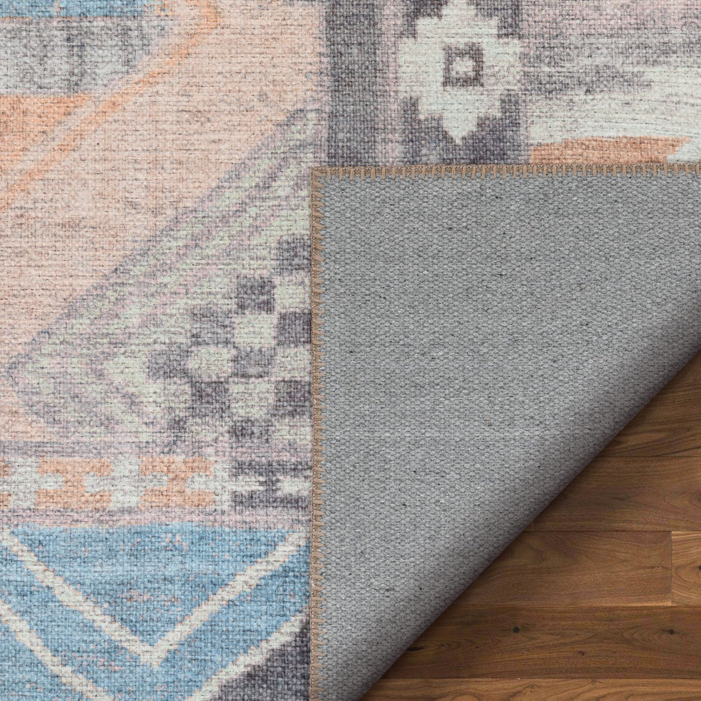 Boron Machine Washable Vintage Gabbeh Geometric Pattern Blush Pink Flat-Weave Distressed Rug LOT-142