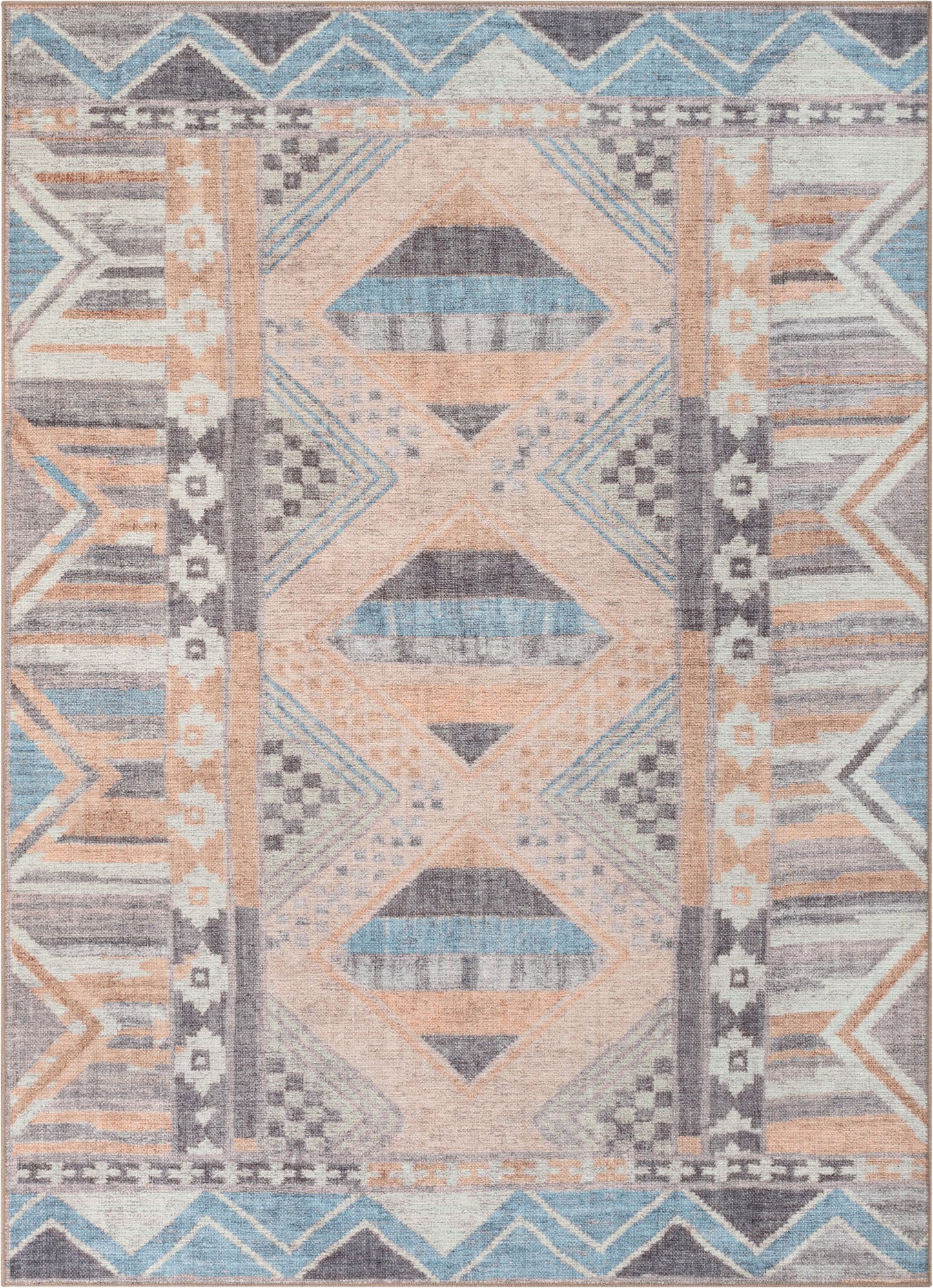 Boron Machine Washable Vintage Gabbeh Geometric Pattern Blush Pink Flat-Weave Distressed Rug LOT-142