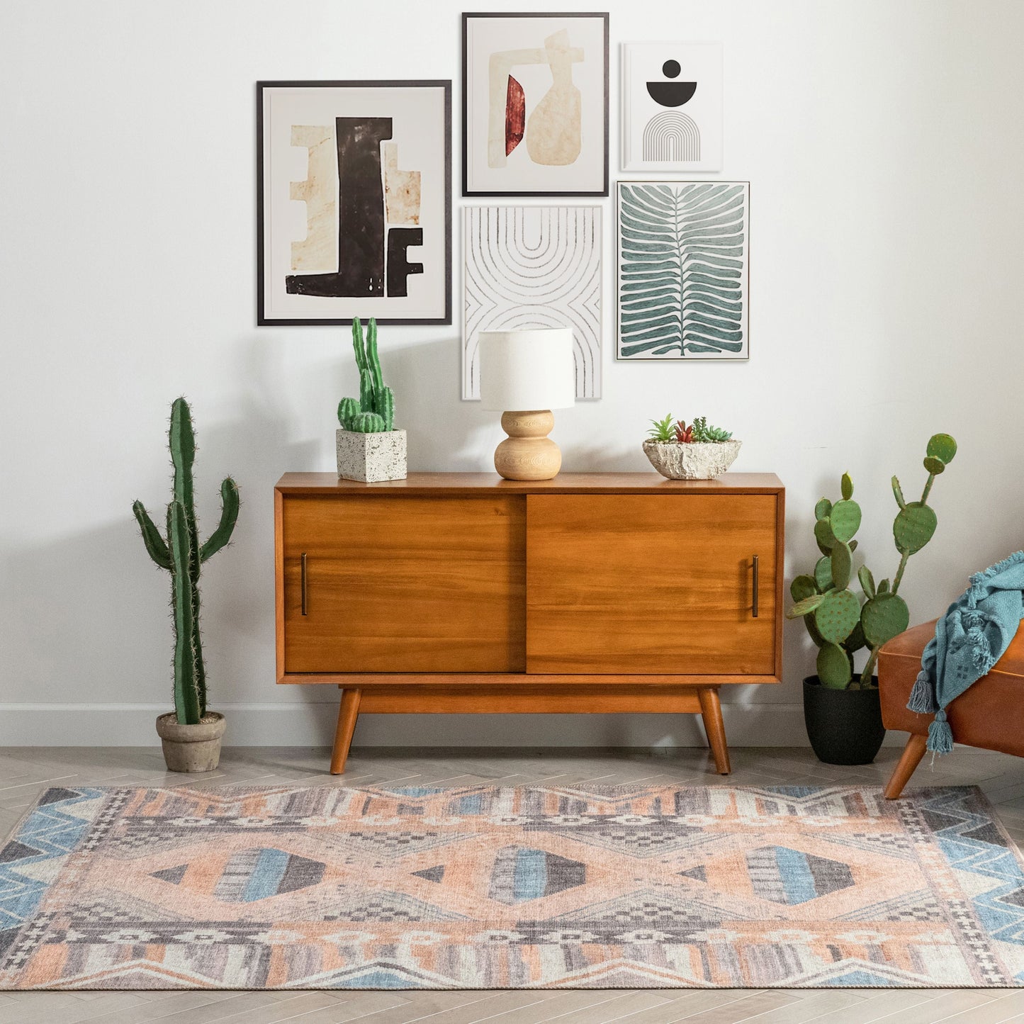 Boron Machine Washable Vintage Gabbeh Geometric Pattern Blush Pink Flat-Weave Distressed Rug LOT-142