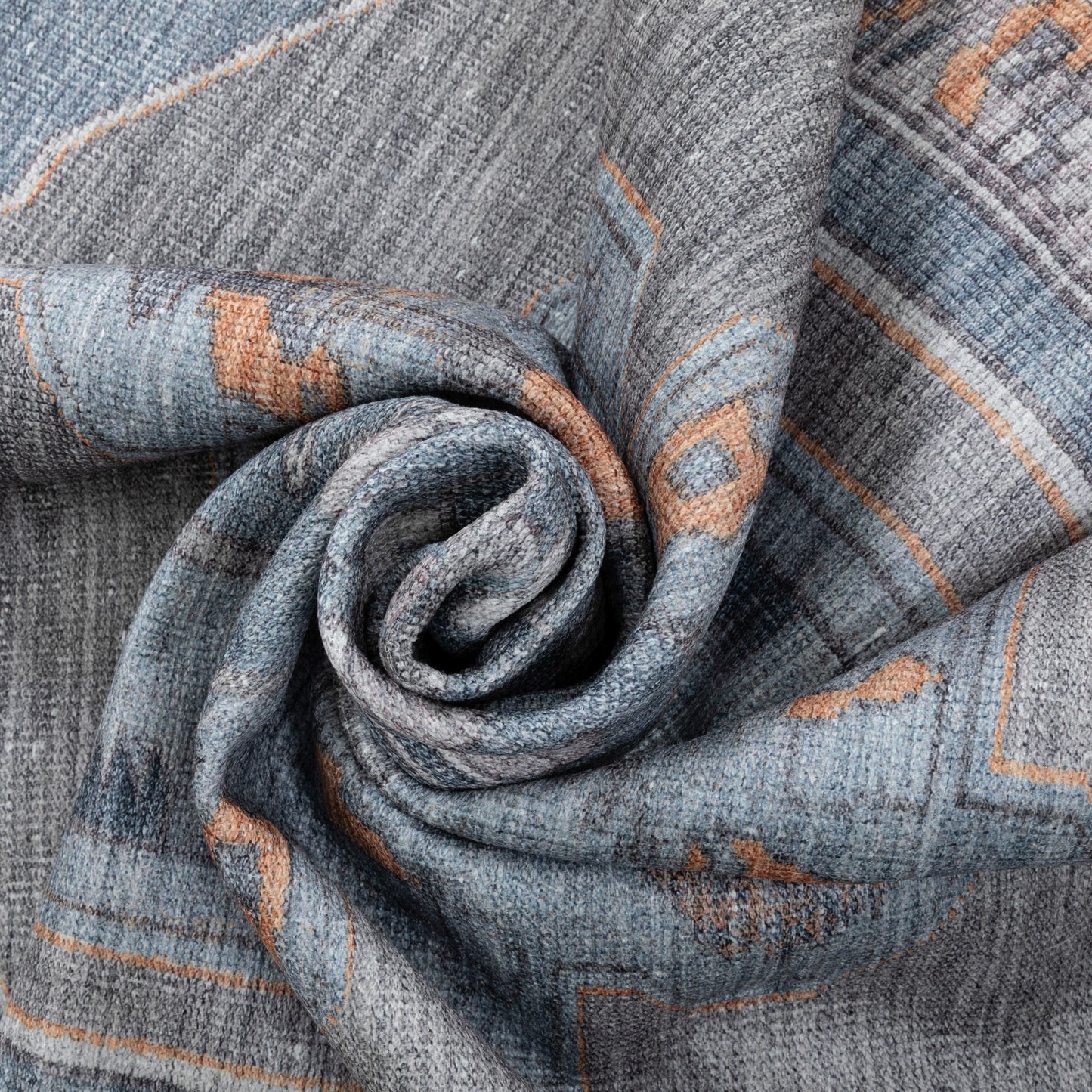 Cambria Machine Washable Vintage Medallion Oriental Light Blue Flat-Weave Distressed Rug LOT-156
