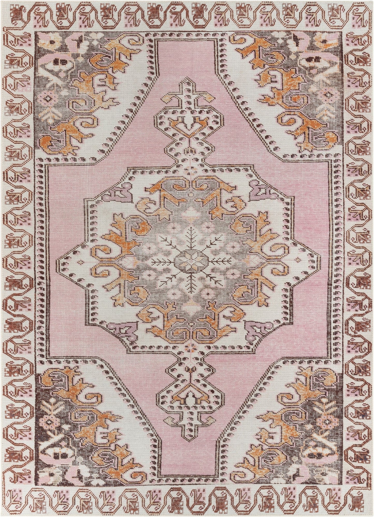 Cartago Machine Washable Vintage Medallion Persian Blush Flat-Weave Distressed Rug LOT-162