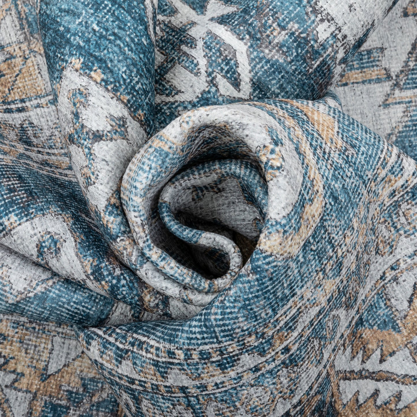 Habra Machine Washable Vintage Medallion Oriental Light Blue Flat-Weave Distressed Rug LOT-16