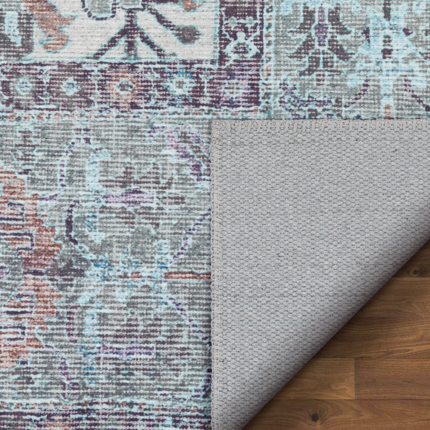 Macon Machine Washable Vintage Medallion Botanical Border Beige Flat-Weave Distressed Rug LOT-204