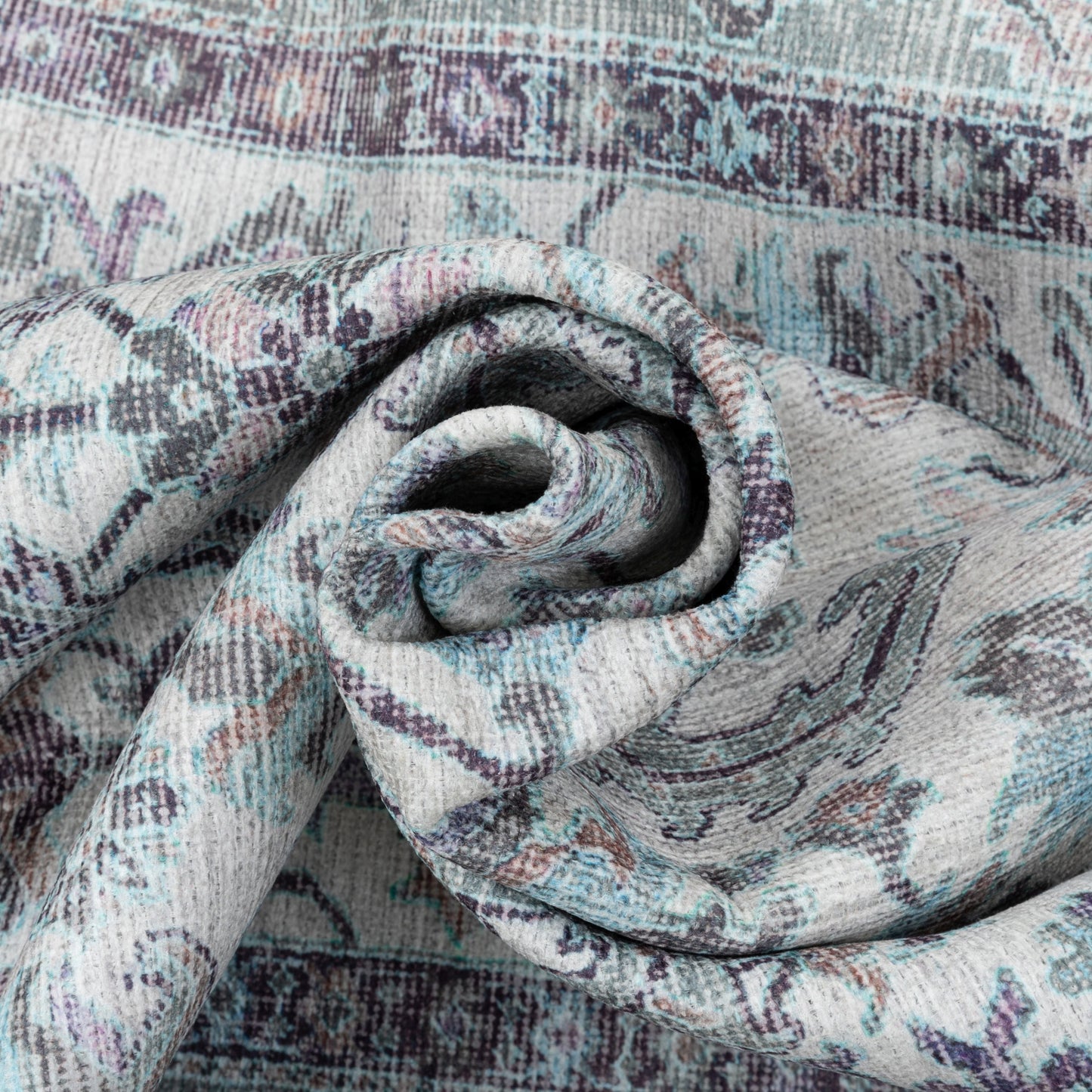 Macon Machine Washable Vintage Medallion Botanical Border Beige Flat-Weave Distressed Rug LOT-204
