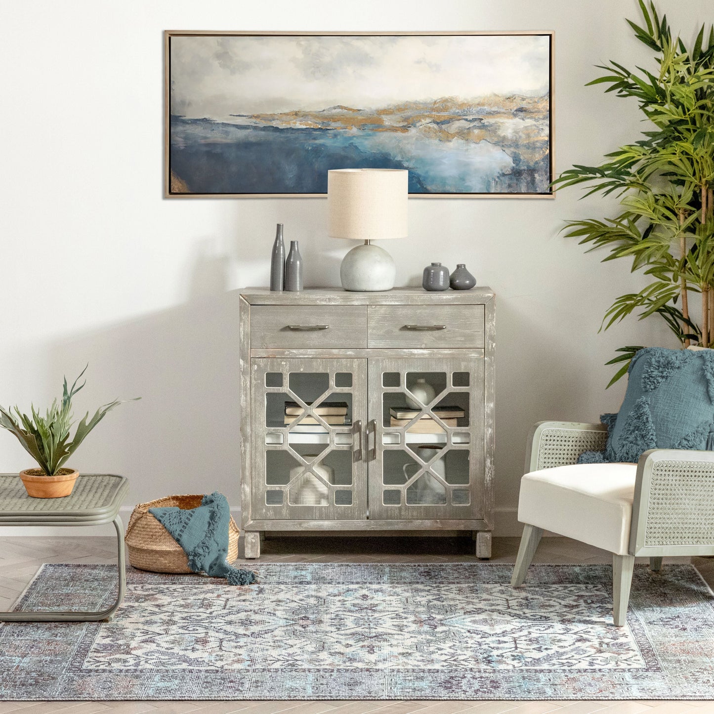 Macon Machine Washable Vintage Medallion Botanical Border Beige Flat-Weave Distressed Rug LOT-204