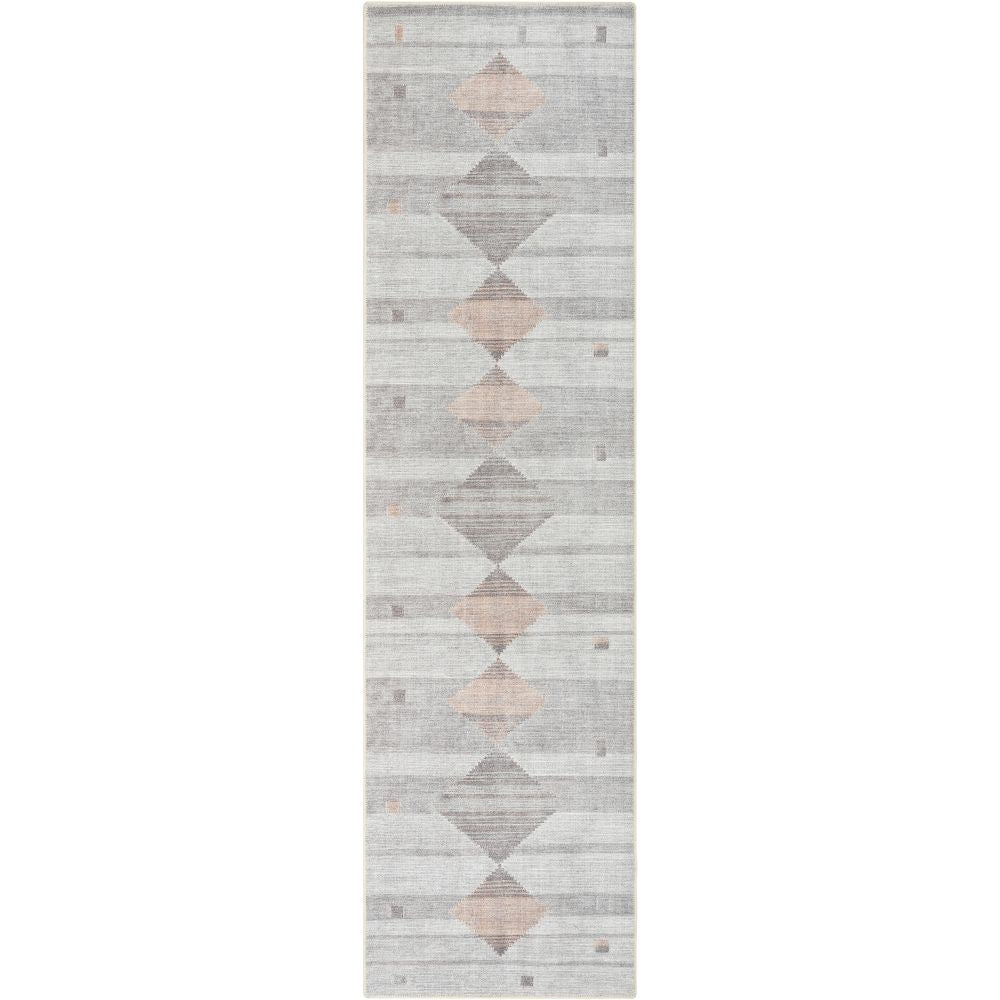 Argonne Machine Washable Vintage Southwestern Diamond Pattern Grey Flat-Weave Distressed Rug LOT-232
