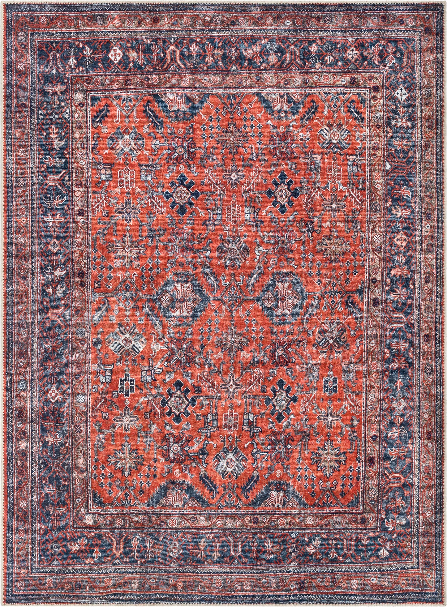 Daliah Machine Washable Vintage Persian Oriental Red Flat-Weave Rug LOT-240-