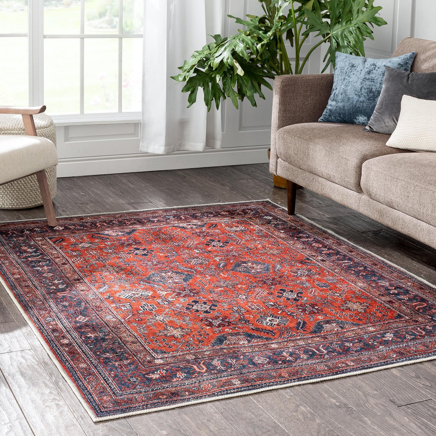 Daliah Machine Washable Vintage Persian Oriental Red Flat-Weave Rug LOT-240-