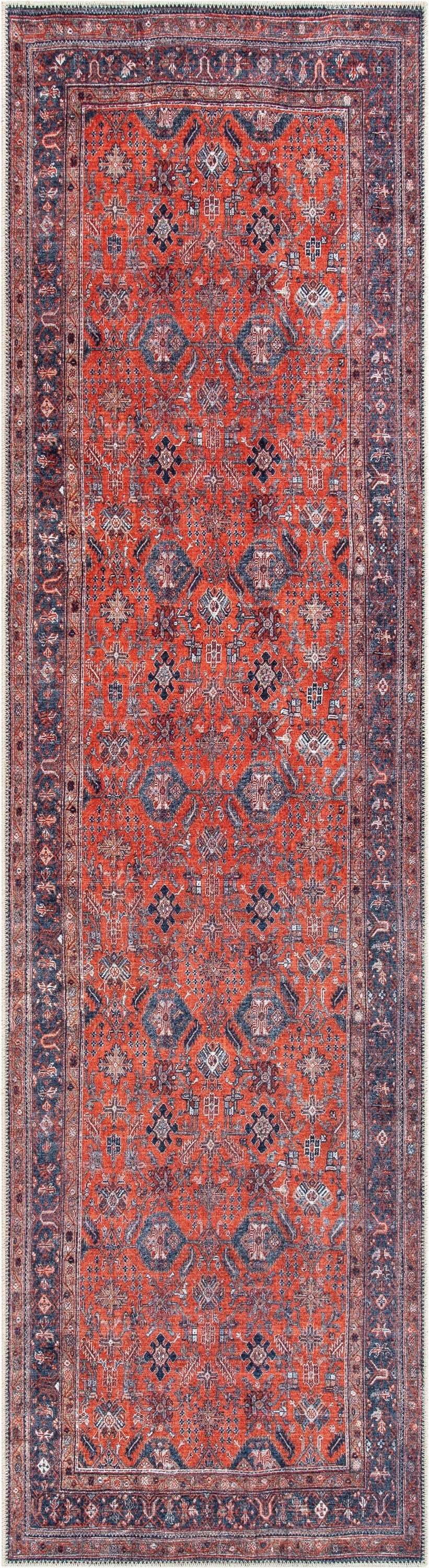 Daliah Machine Washable Vintage Persian Oriental Red Flat-Weave Rug LOT-240-