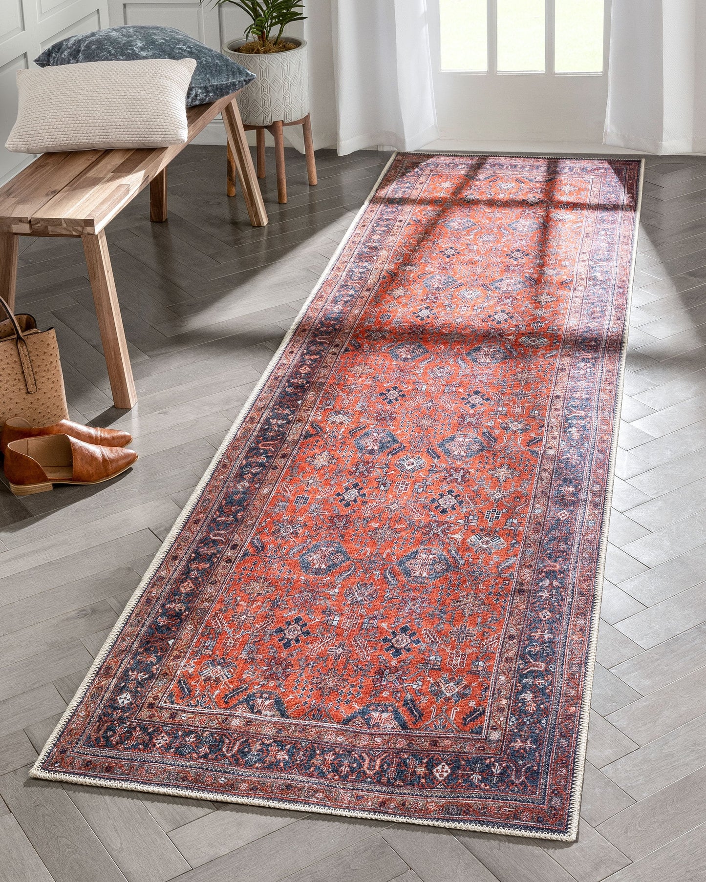 Daliah Machine Washable Vintage Persian Oriental Red Flat-Weave Rug LOT-240-