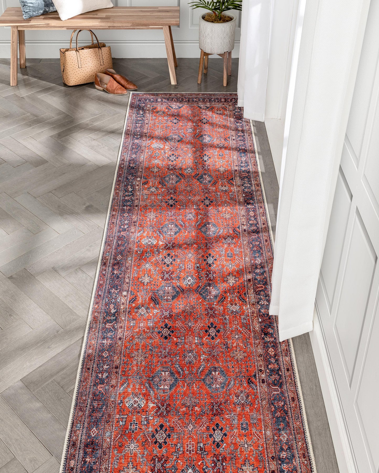 Daliah Machine Washable Vintage Persian Oriental Red Flat-Weave Rug LOT-240-