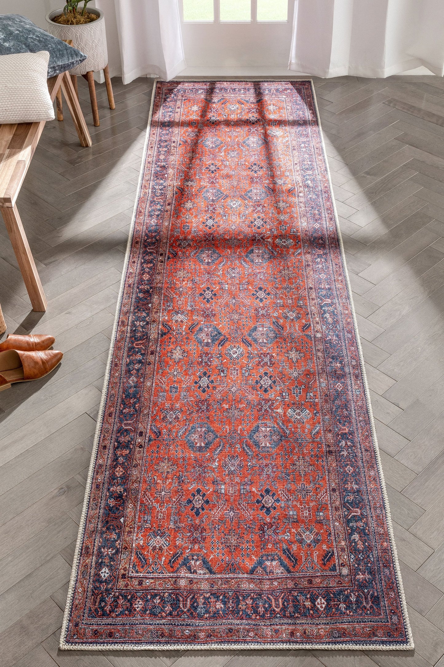 Daliah Machine Washable Vintage Persian Oriental Red Flat-Weave Rug LOT-240-