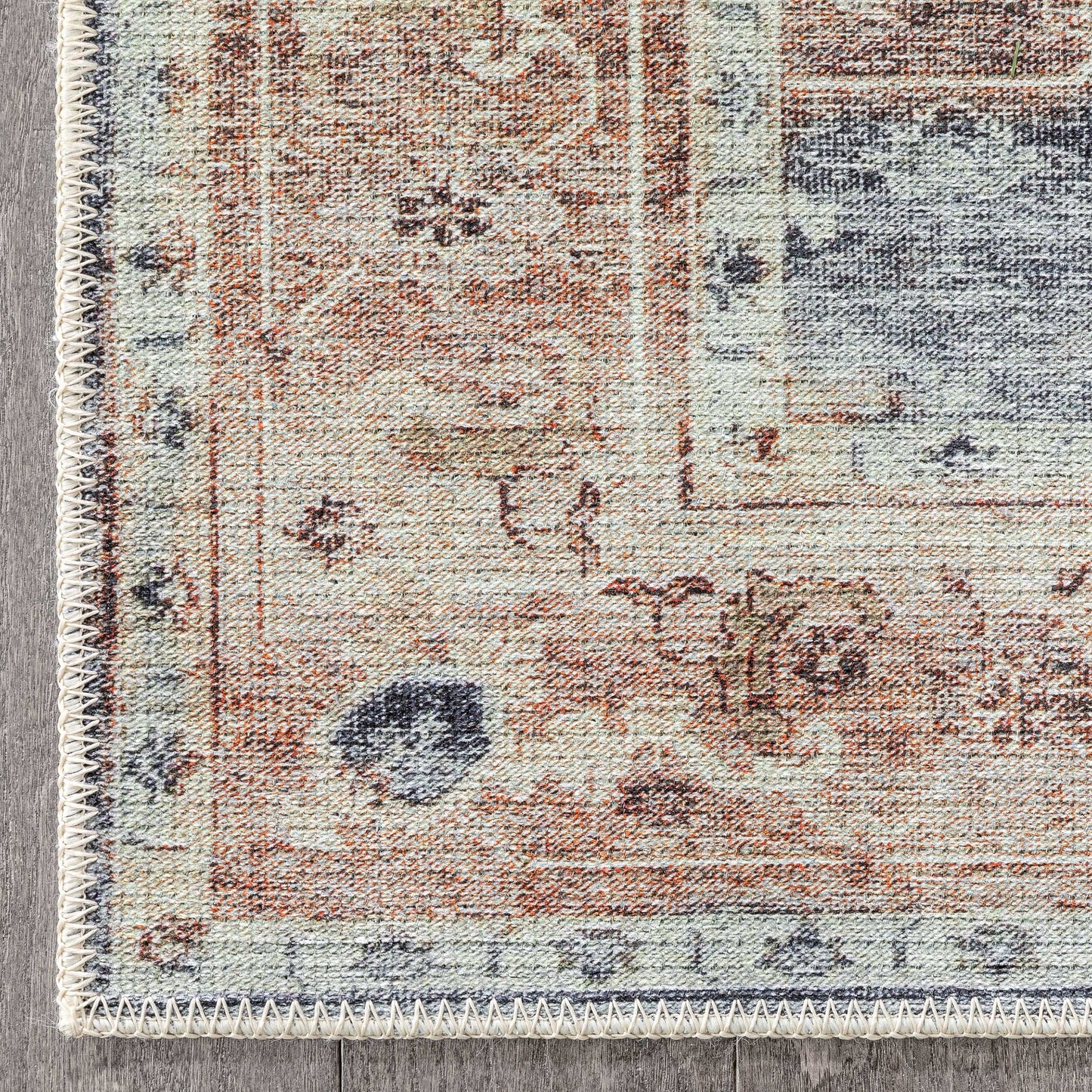 Binita Machine Washable Vintage Medallion Oriental Ivory Rust Flat-Weave Rug LOT-242-