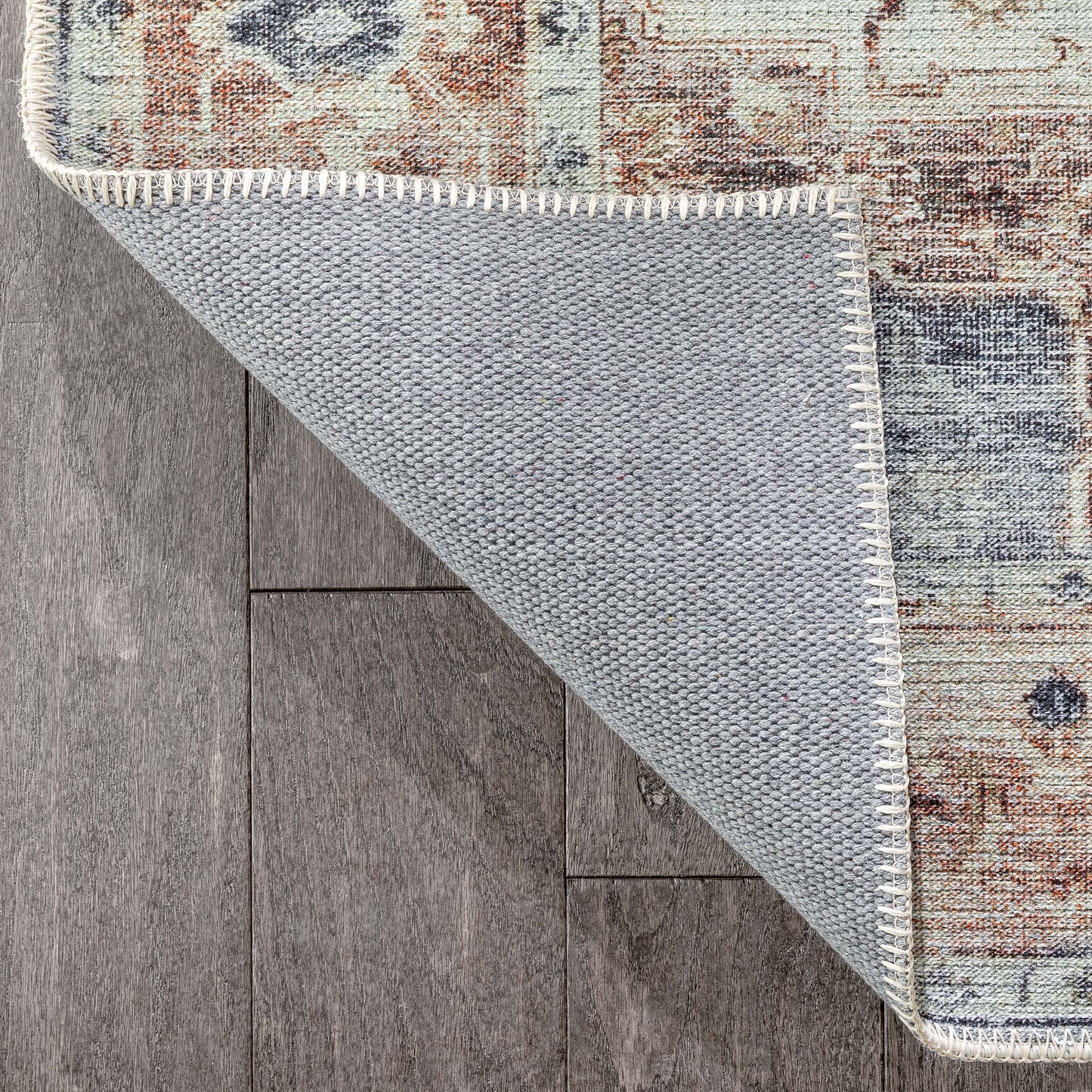 Binita Machine Washable Vintage Medallion Oriental Ivory Rust Flat-Weave Rug LOT-242-