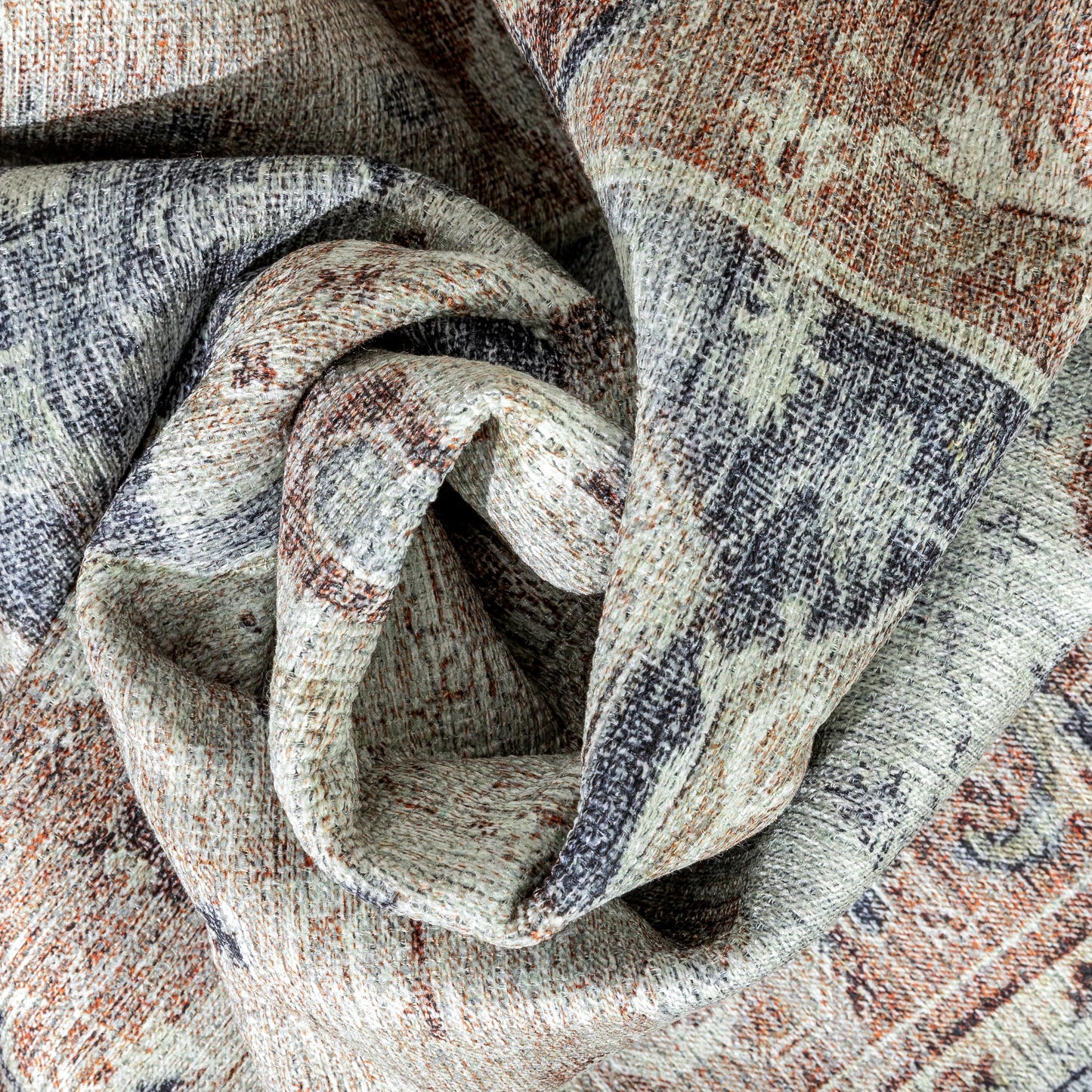Binita Machine Washable Vintage Medallion Oriental Ivory Rust Flat-Weave Rug LOT-242-