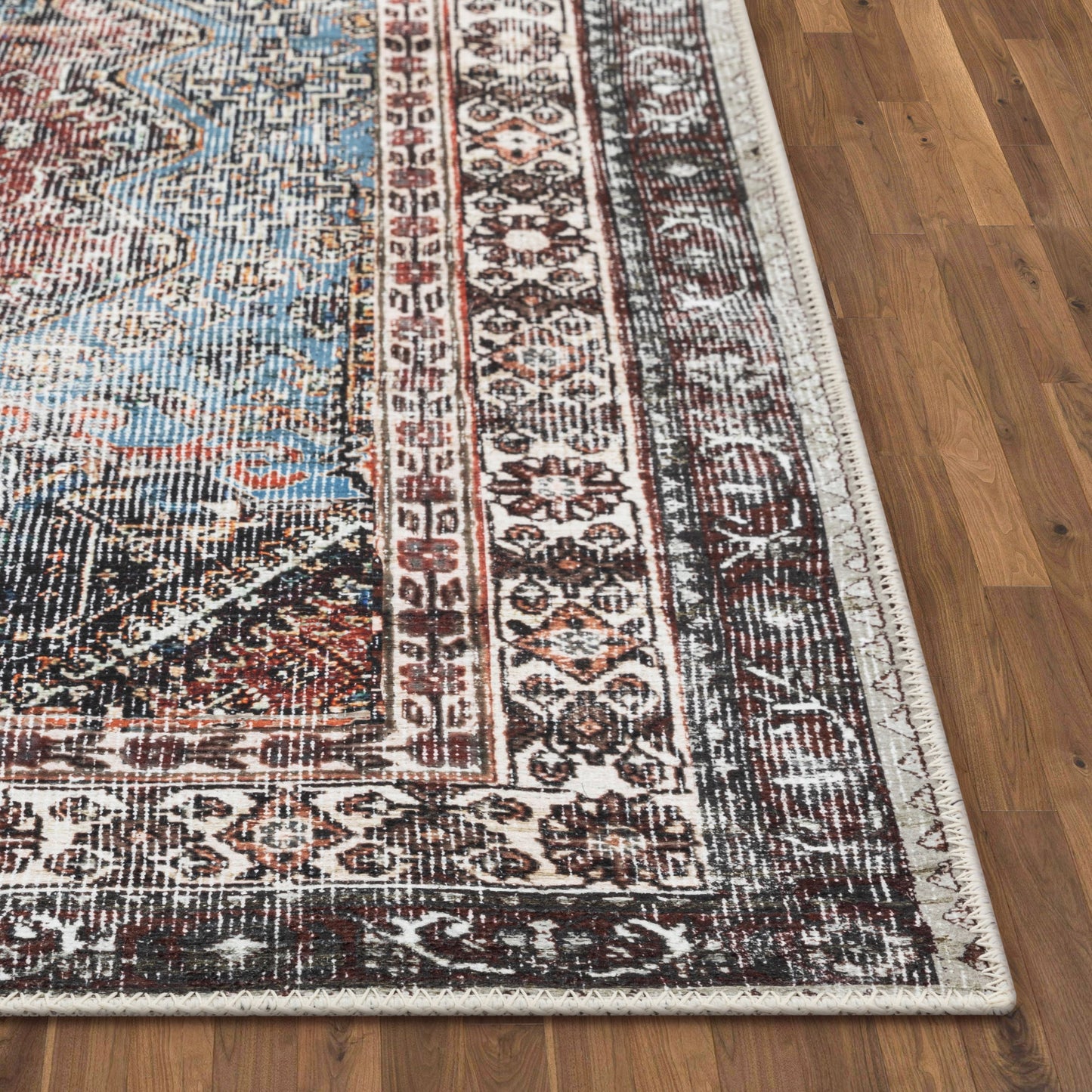 Menda Machine Washable Vintage Bohemian Meallion Oriental Blush Flat-Weave Distressed Rug LOT-30