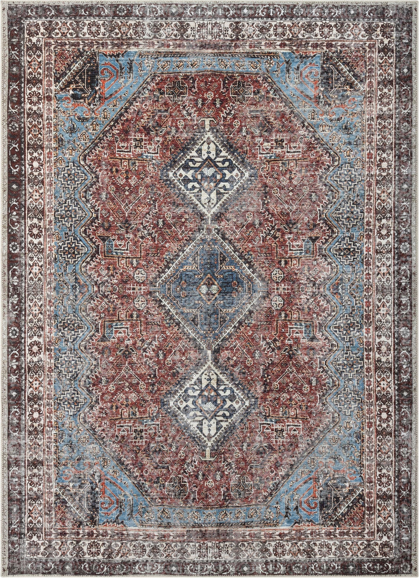 Menda Machine Washable Vintage Bohemian Meallion Oriental Blush Flat-Weave Distressed Rug LOT-30