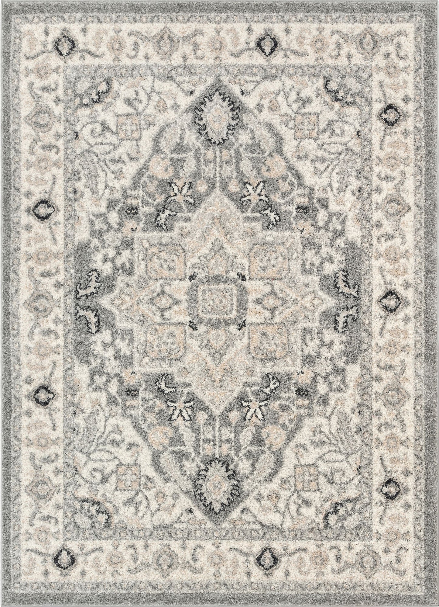Forti Perisan Medallion Botanical Border Grey Rug MA-27