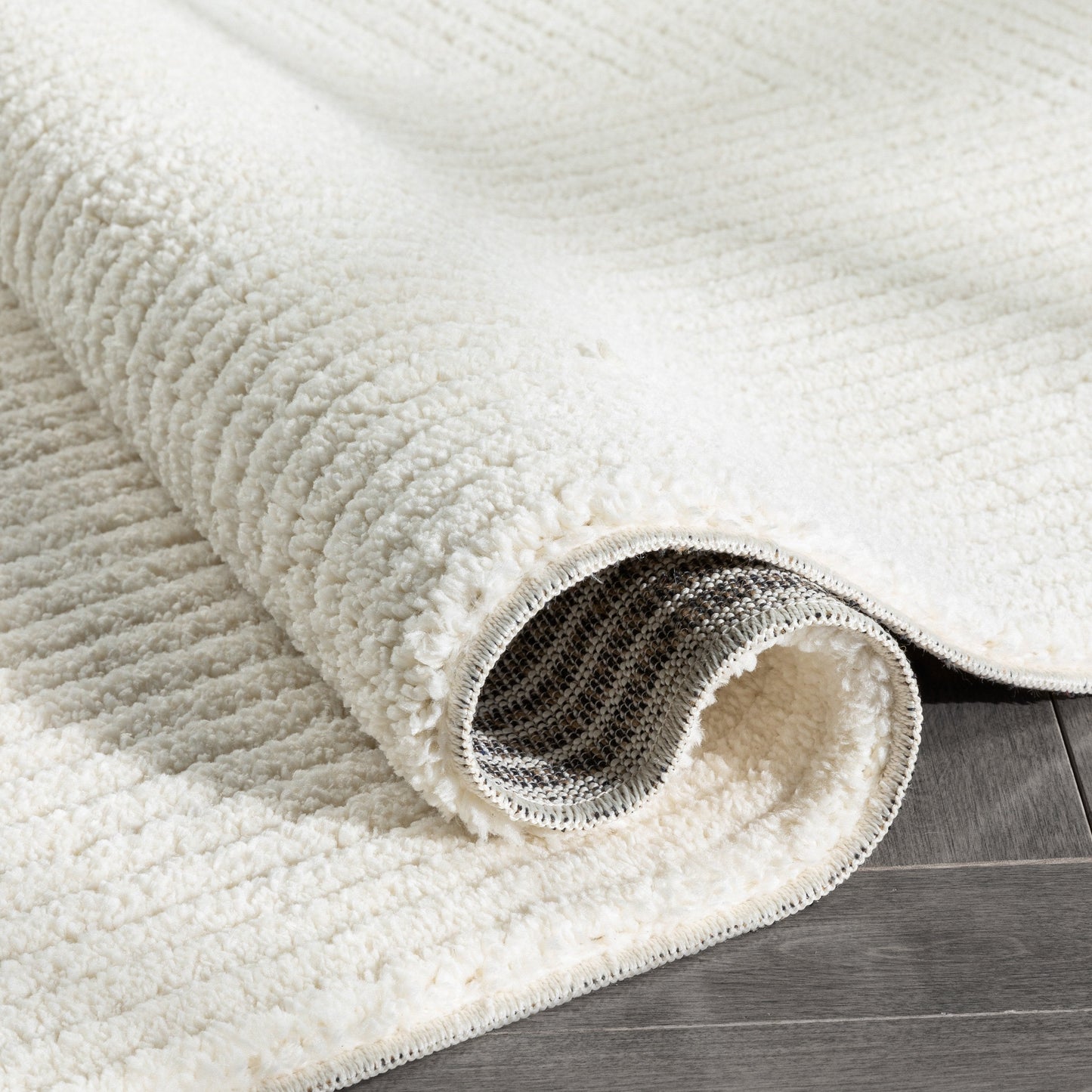 Monroe Solid & Striped Textured Ivory Ultra Soft High-Low Shag Rug MAI-32
