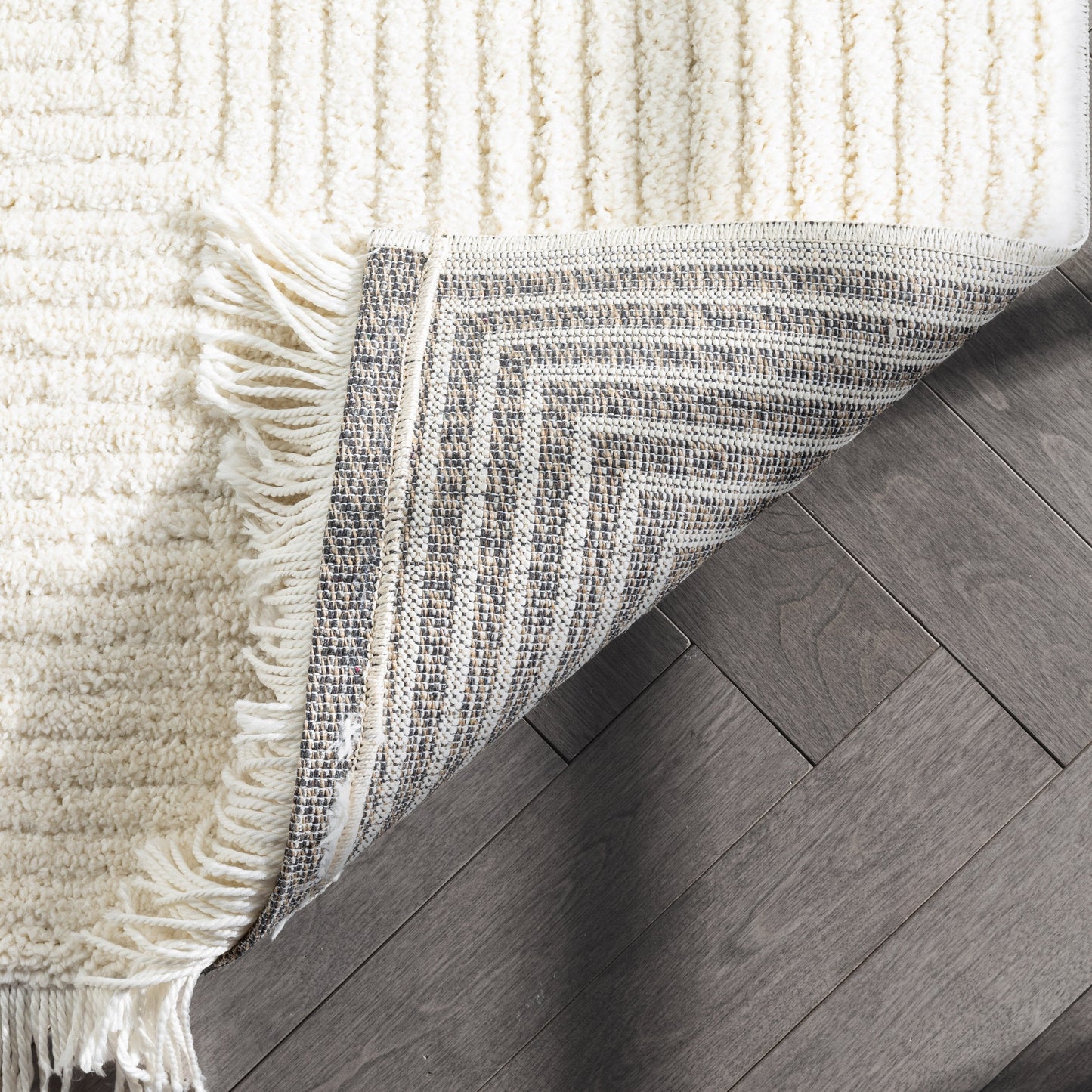 Monroe Solid & Striped Textured Ivory Ultra Soft High-Low Shag Rug MAI-32
